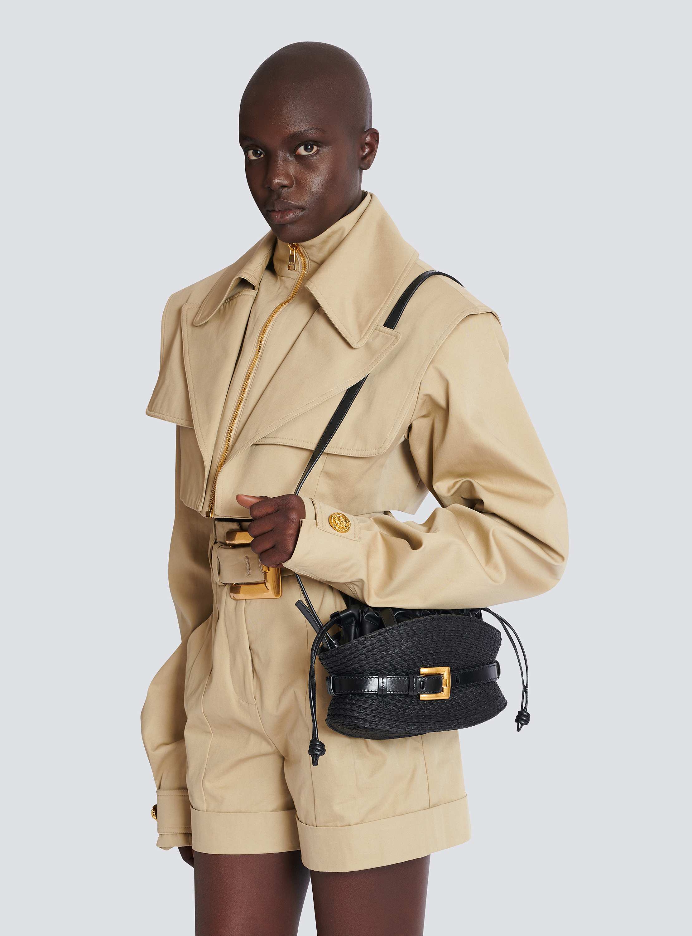 Shuffle Mini bag in calfskin and raffia