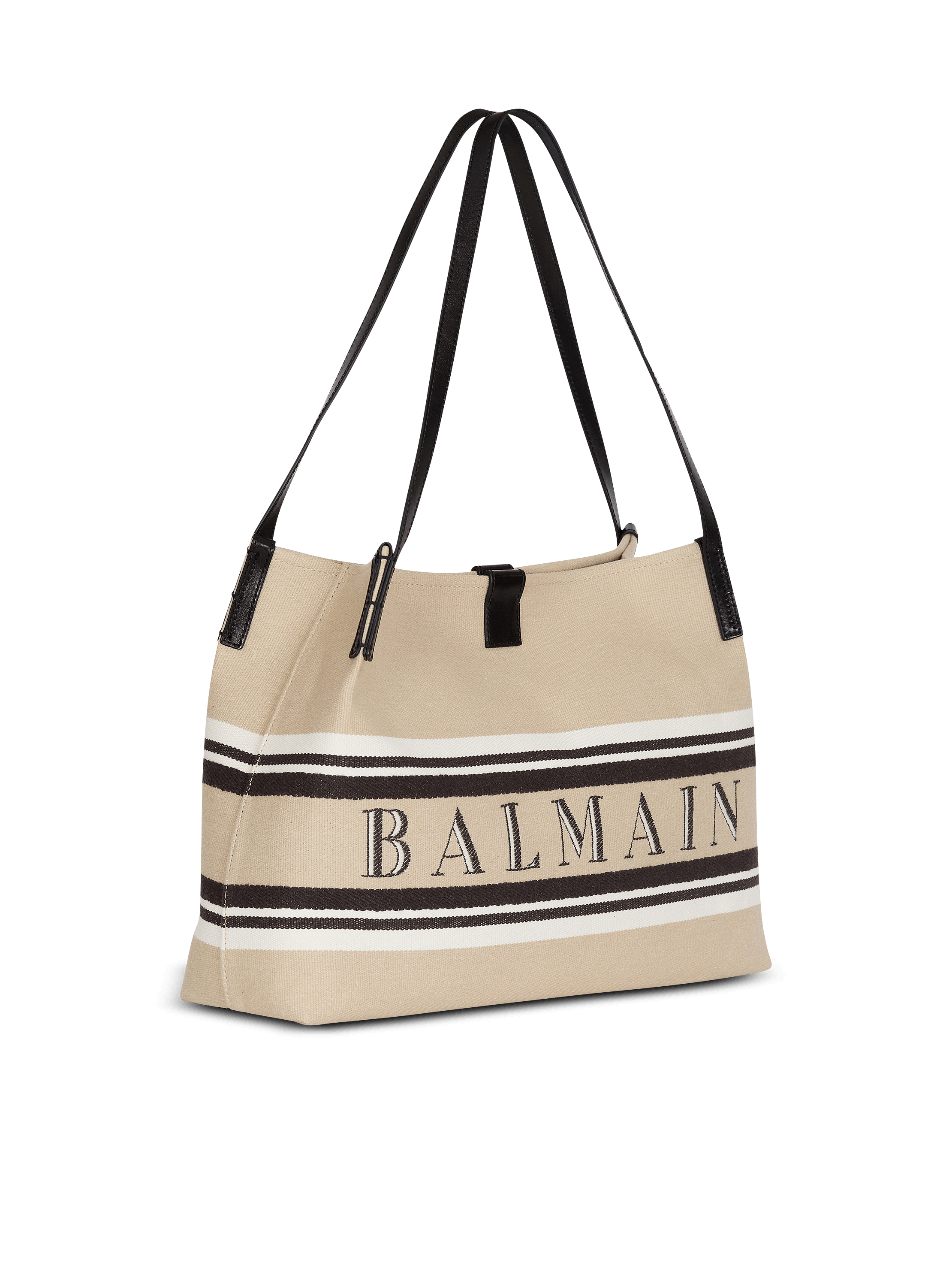 Medium Release Shopper bag in canvas and calfskin