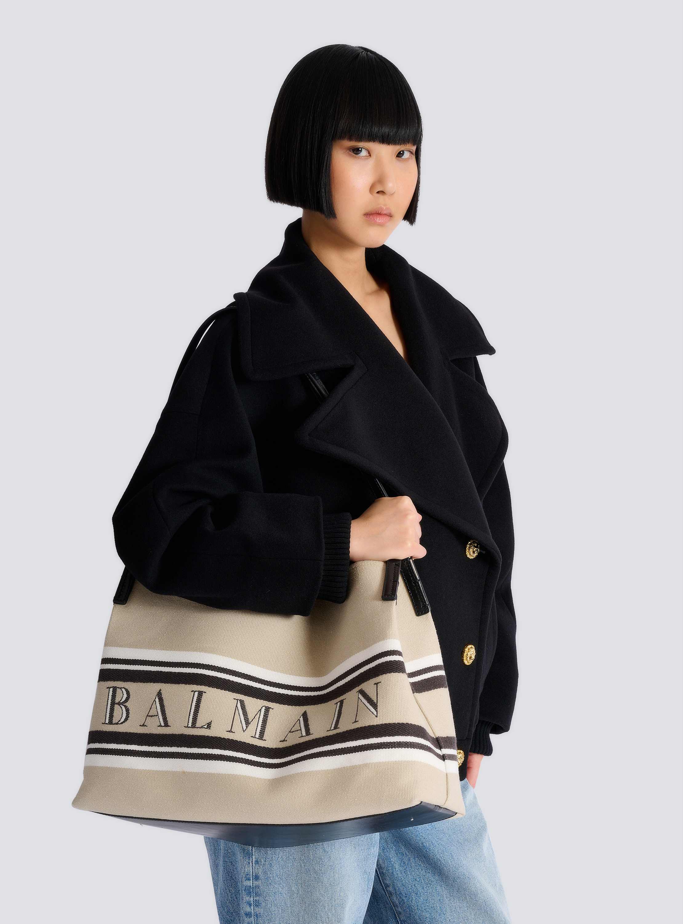 Medium Release Shopper bag in canvas and calfskin