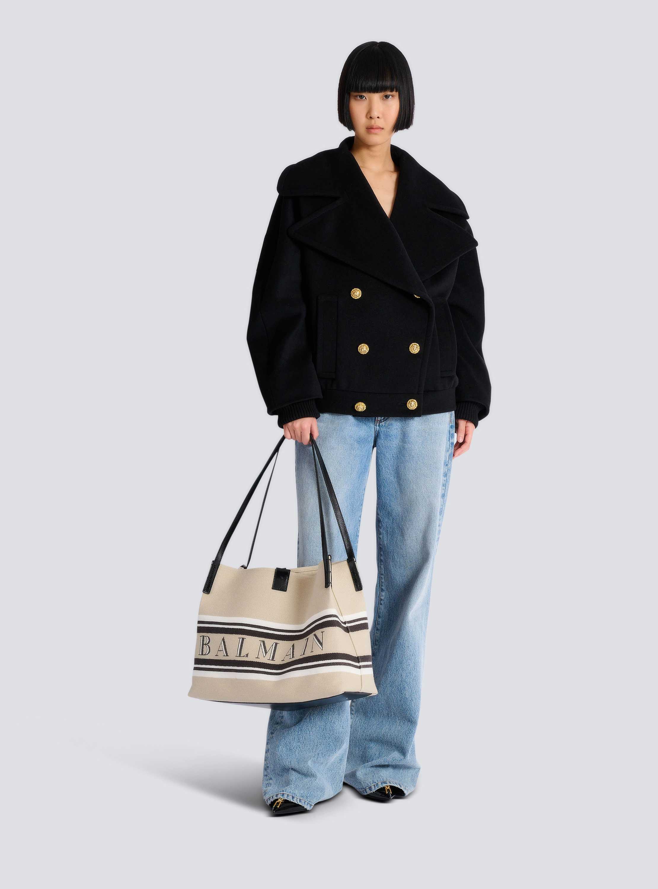Medium Release Shopper bag in canvas and calfskin