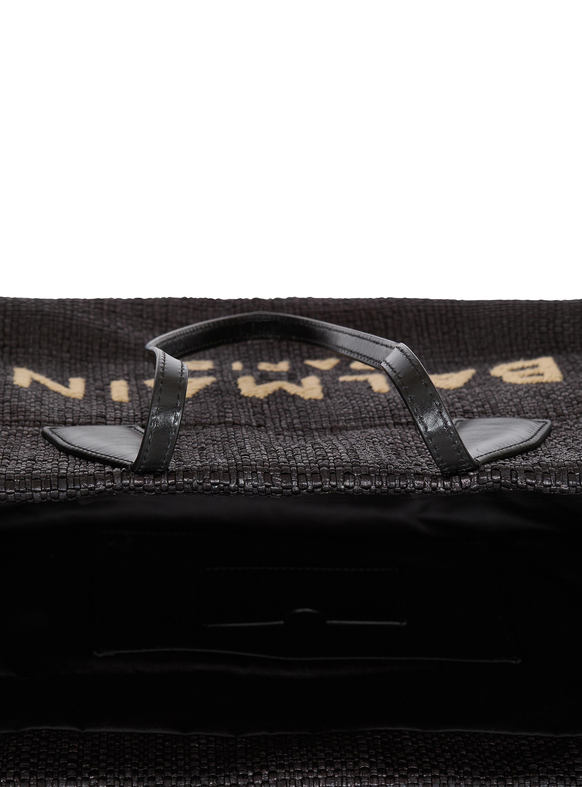 Track tote bag in raffia and calfskin