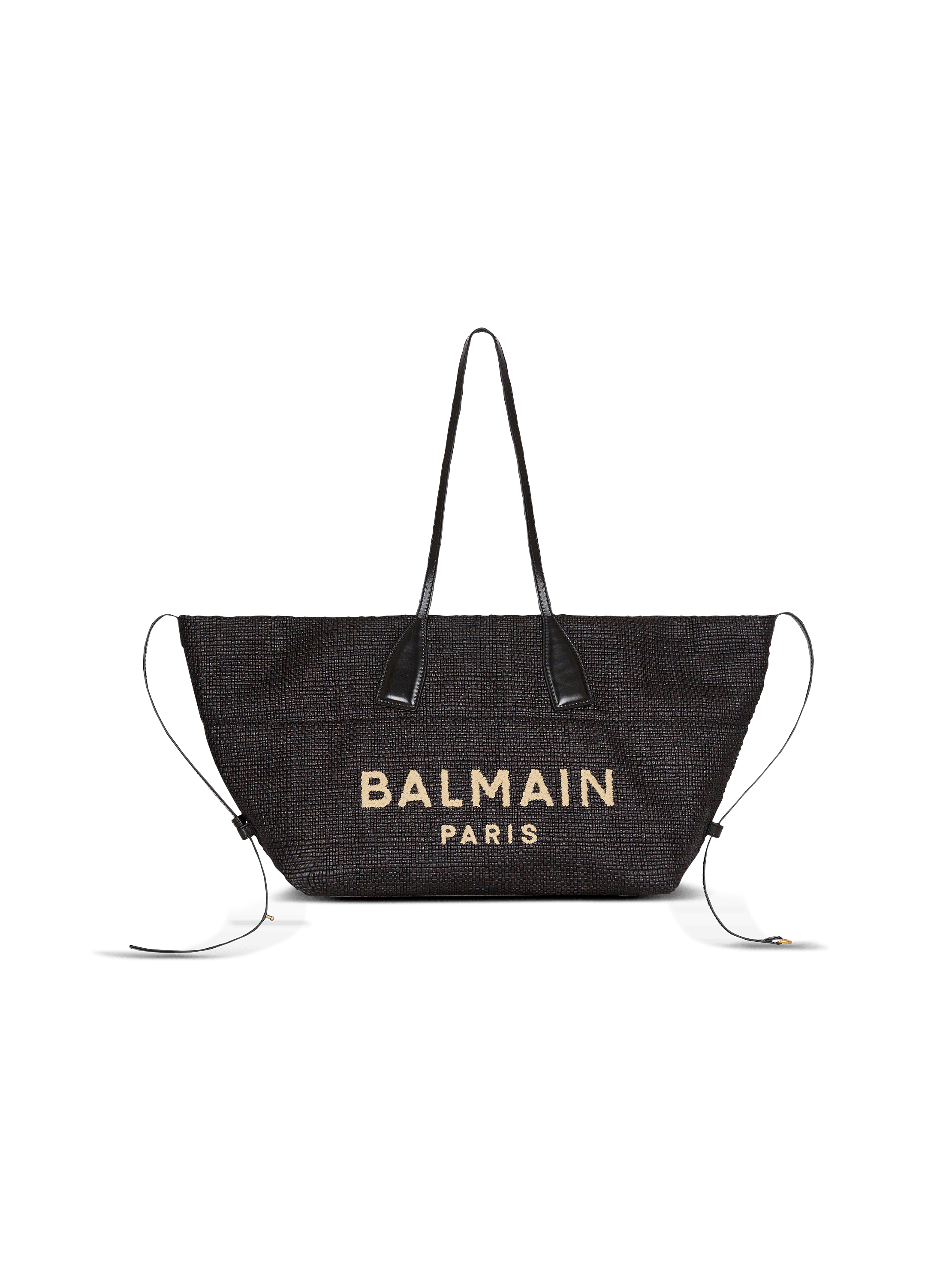 Track tote bag in raffia and calfskin