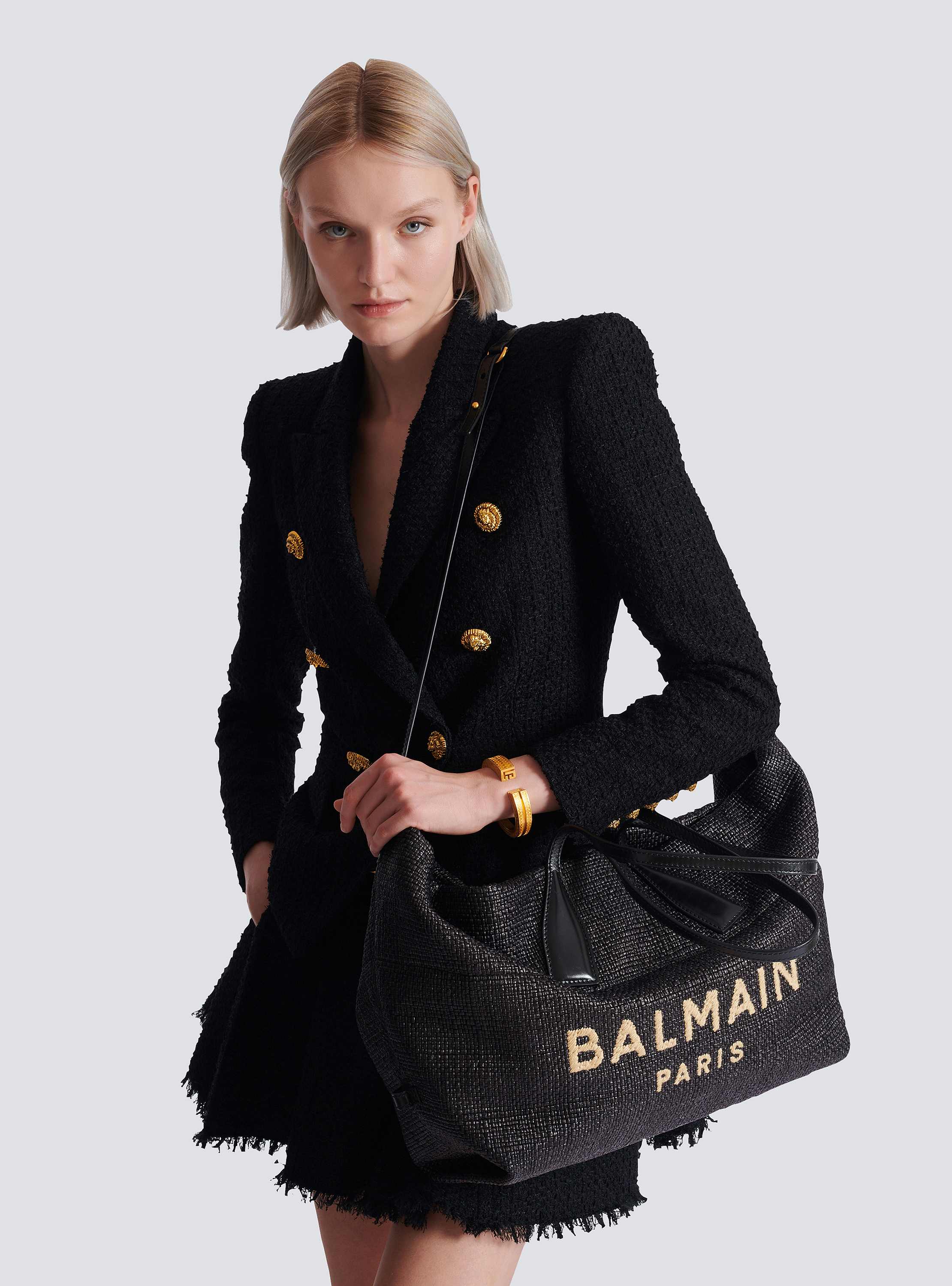 Track tote bag in raffia and calfskin