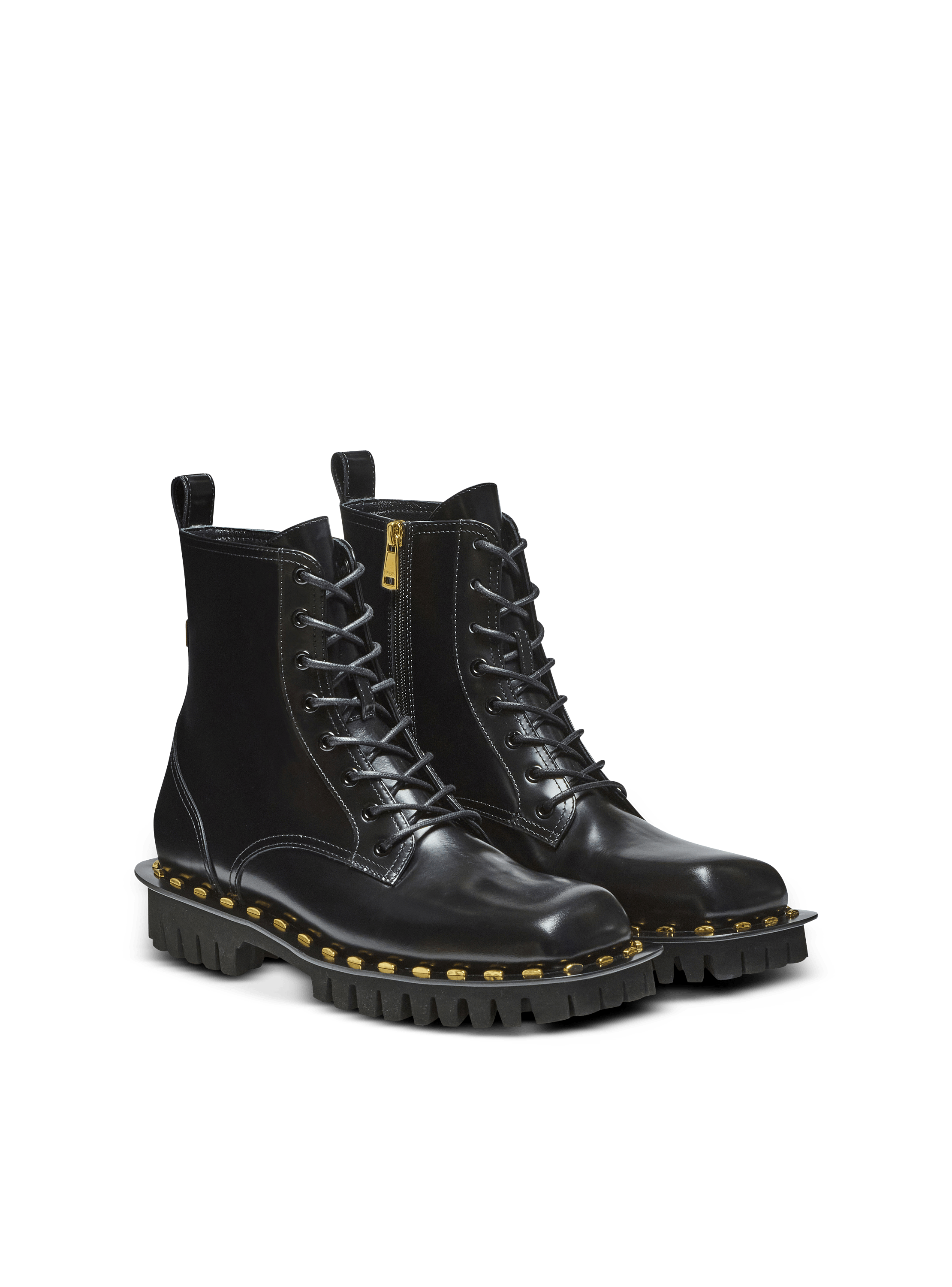 Glazed leather army boots