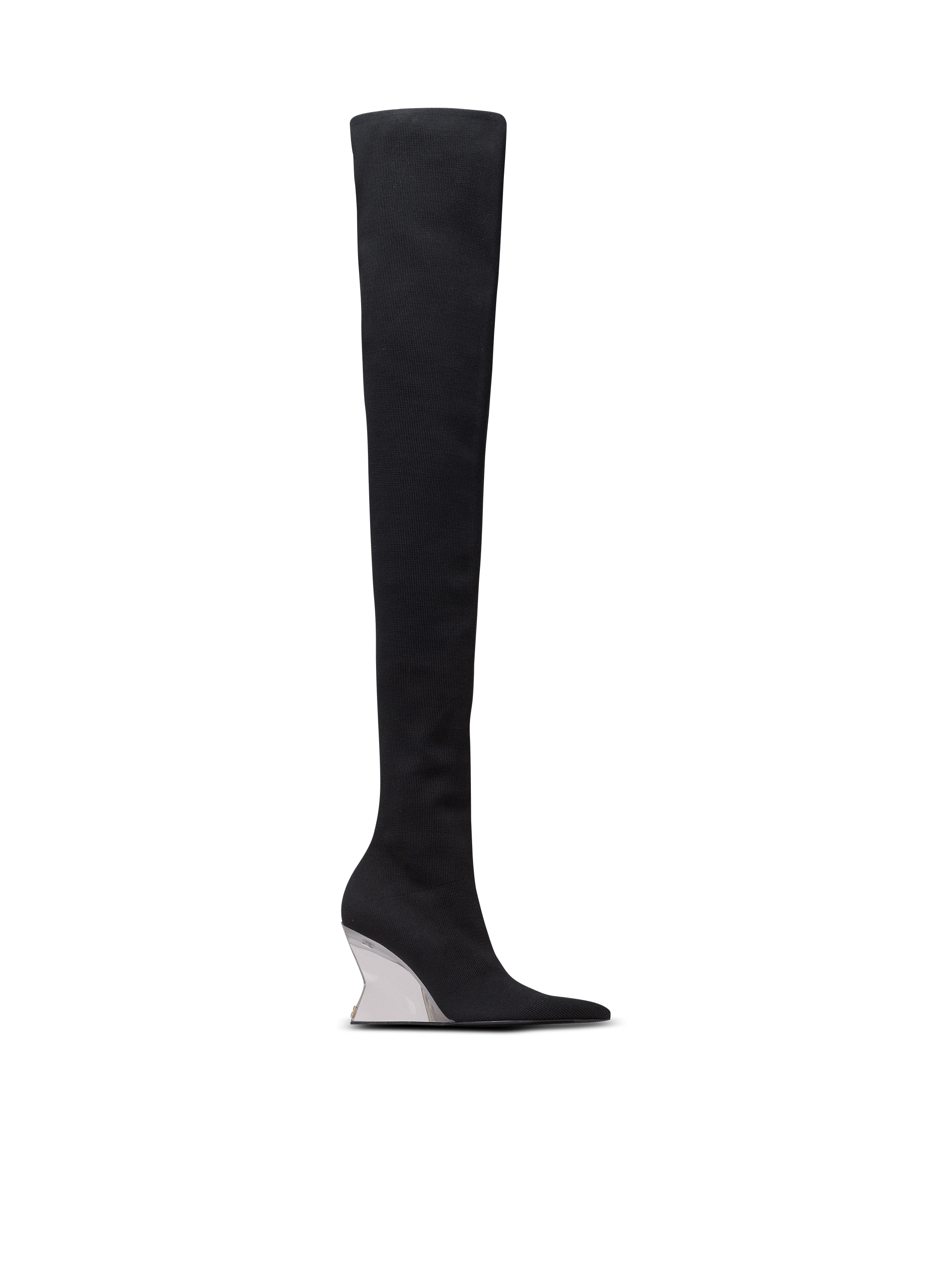 Wedge knit thigh-high boots