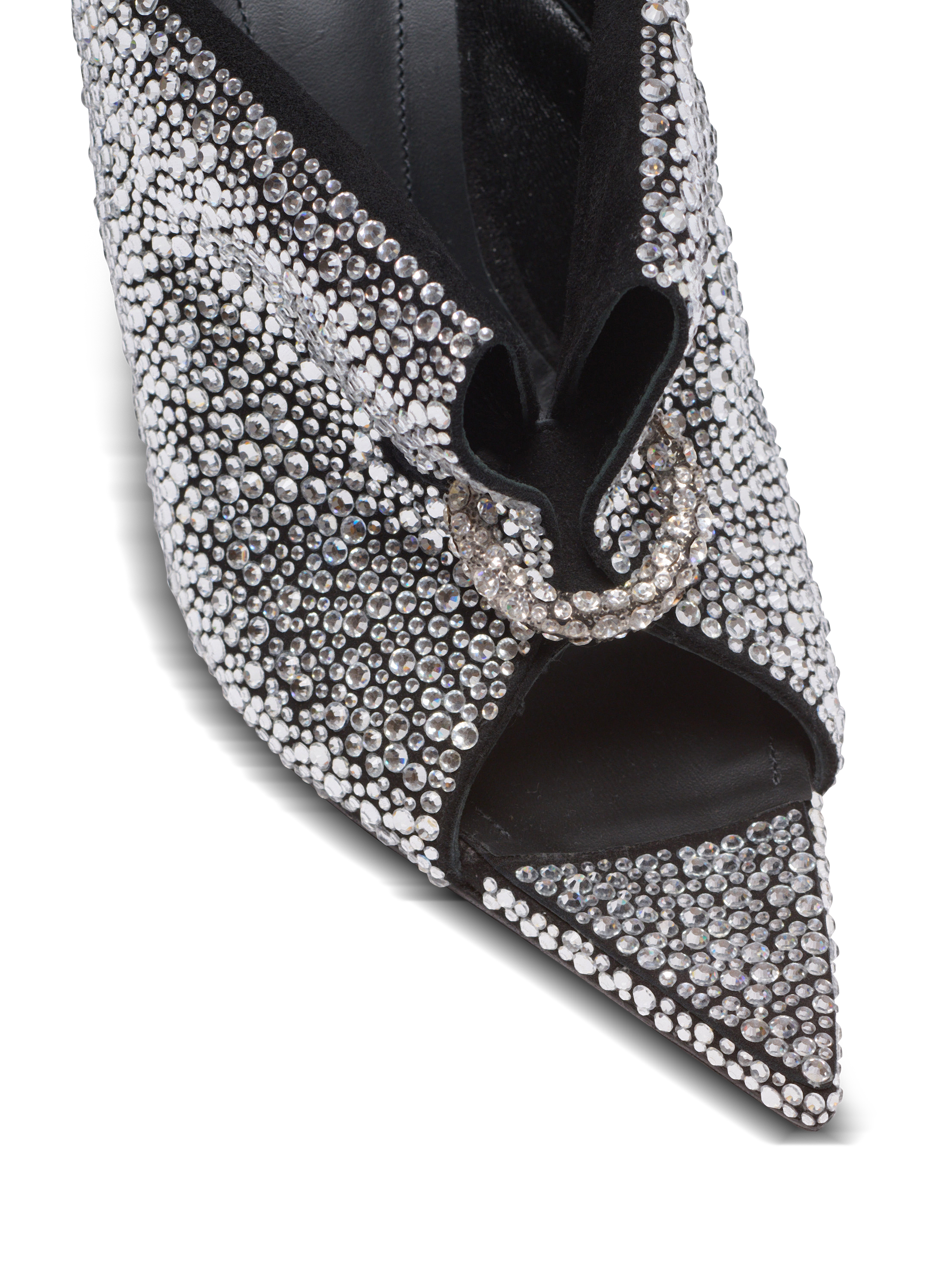 Suede and rhinestone mules with front piercing