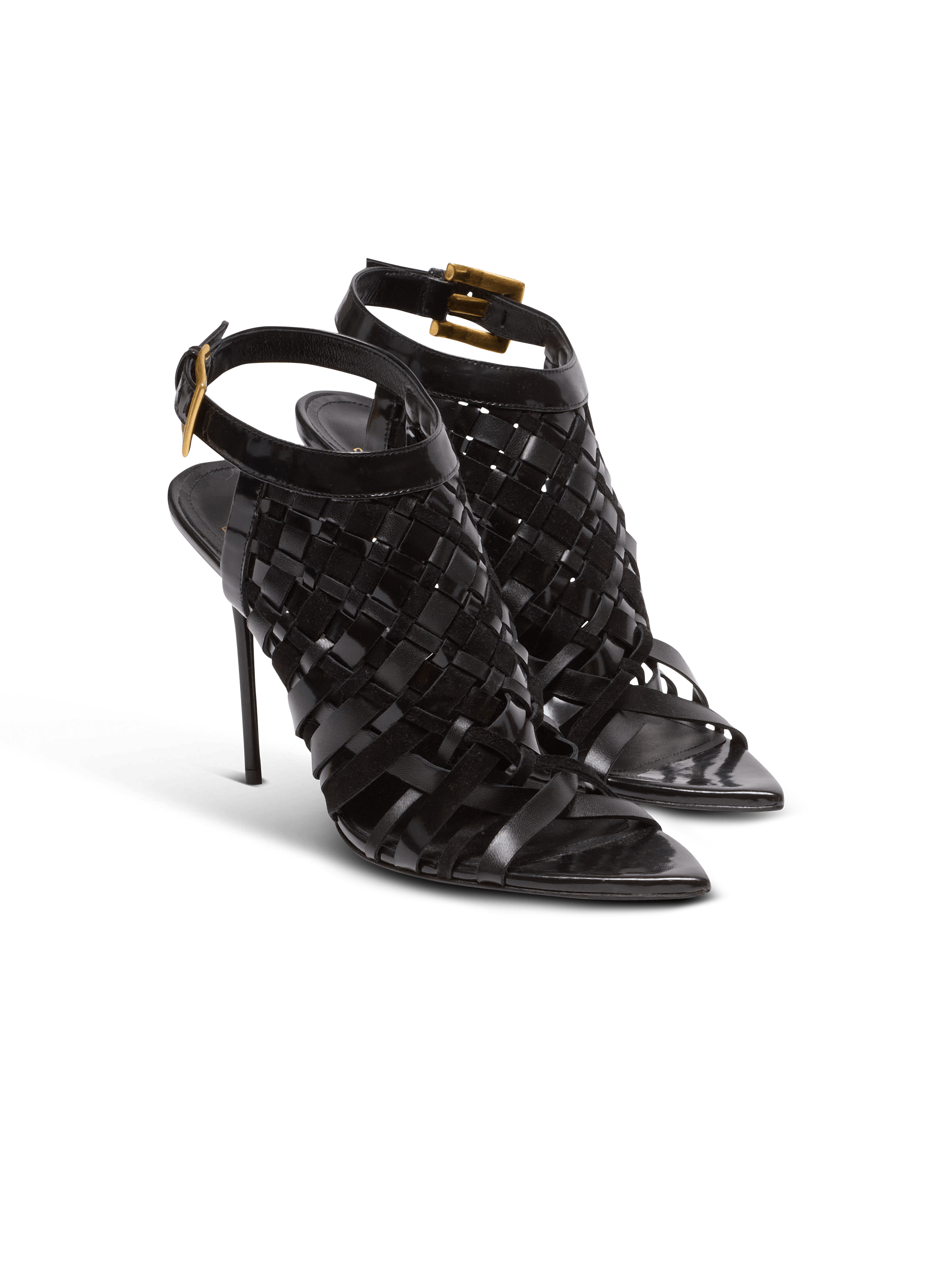 パテントレザー フリンジ サンダル