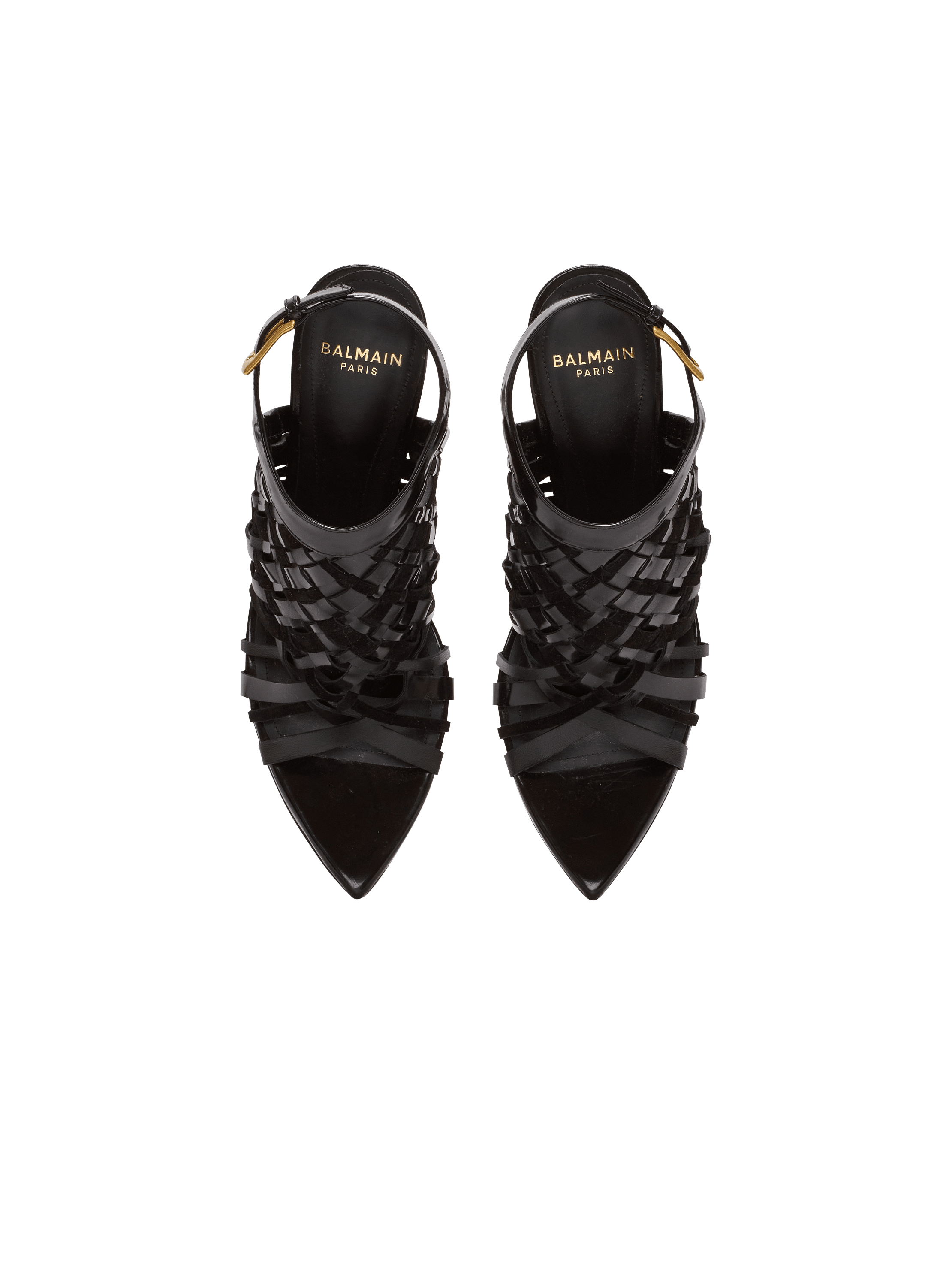 パテントレザー フリンジ サンダル