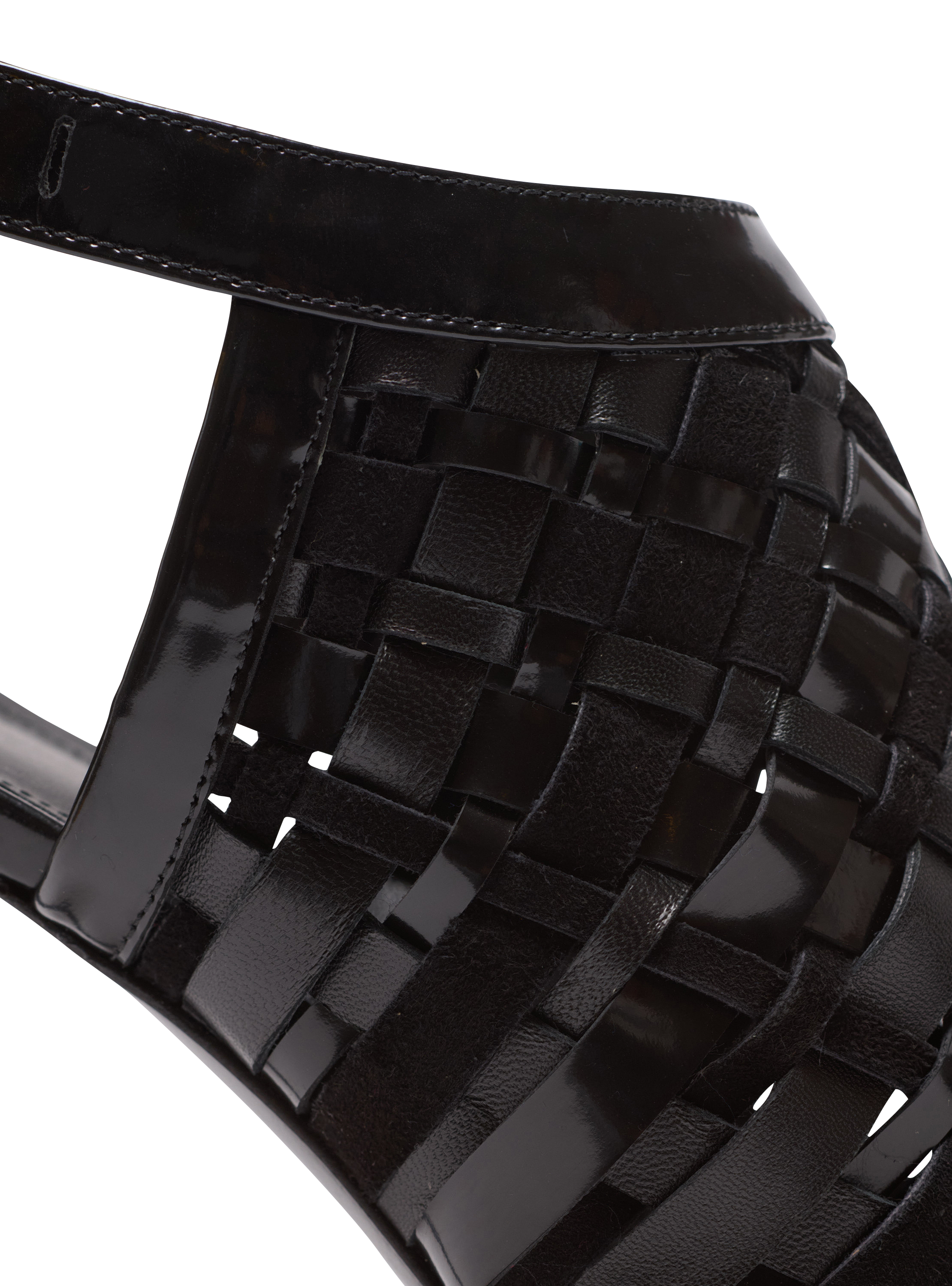 パテントレザー フリンジ サンダル