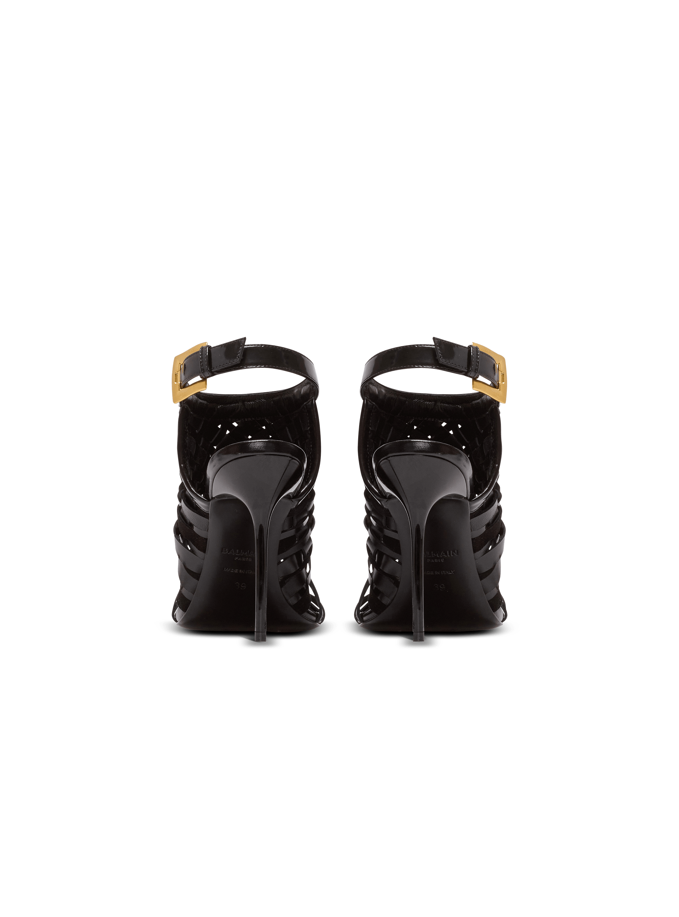 パテントレザー フリンジ サンダル