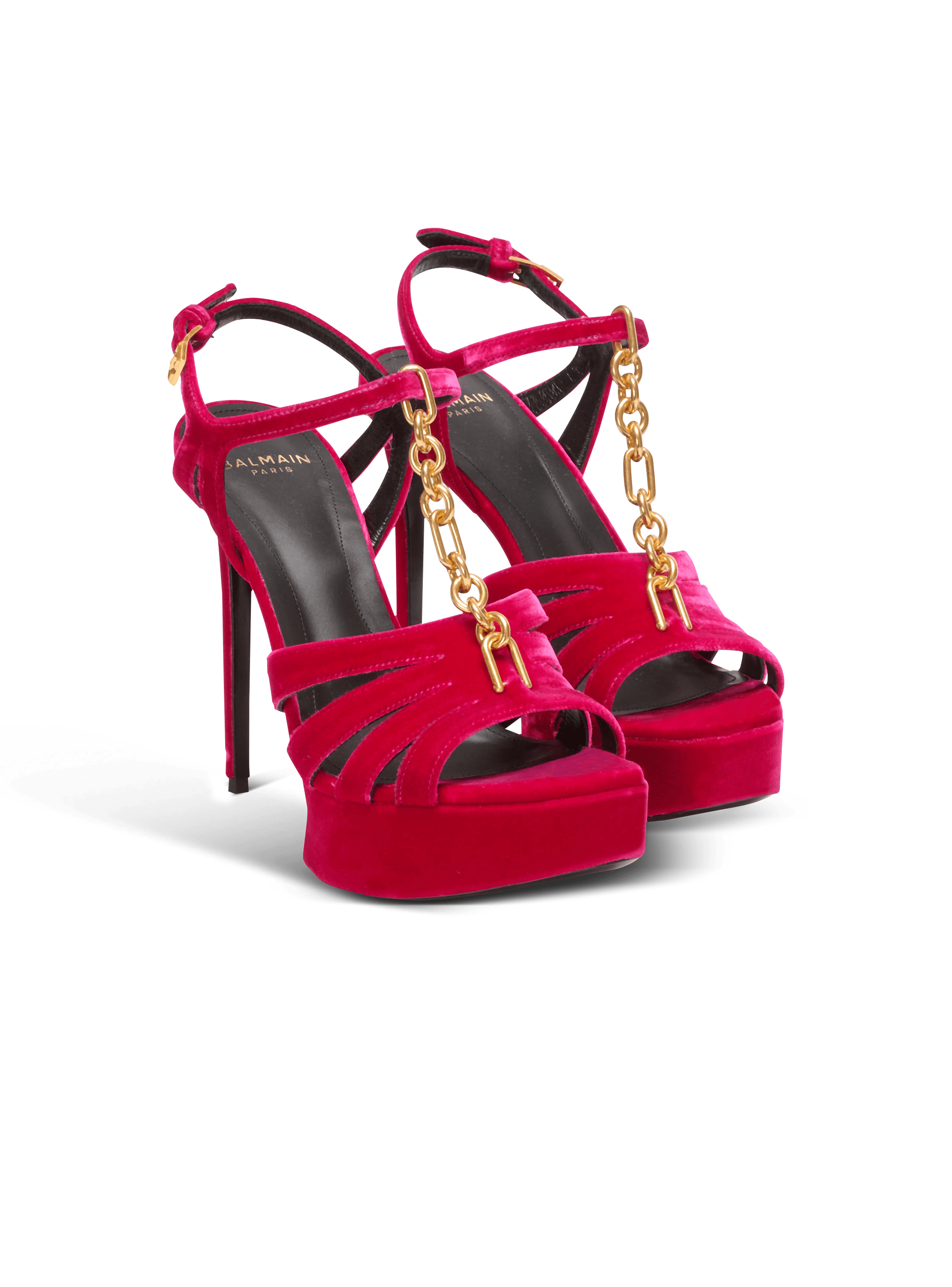 Sync platform sandals in patent lambskin