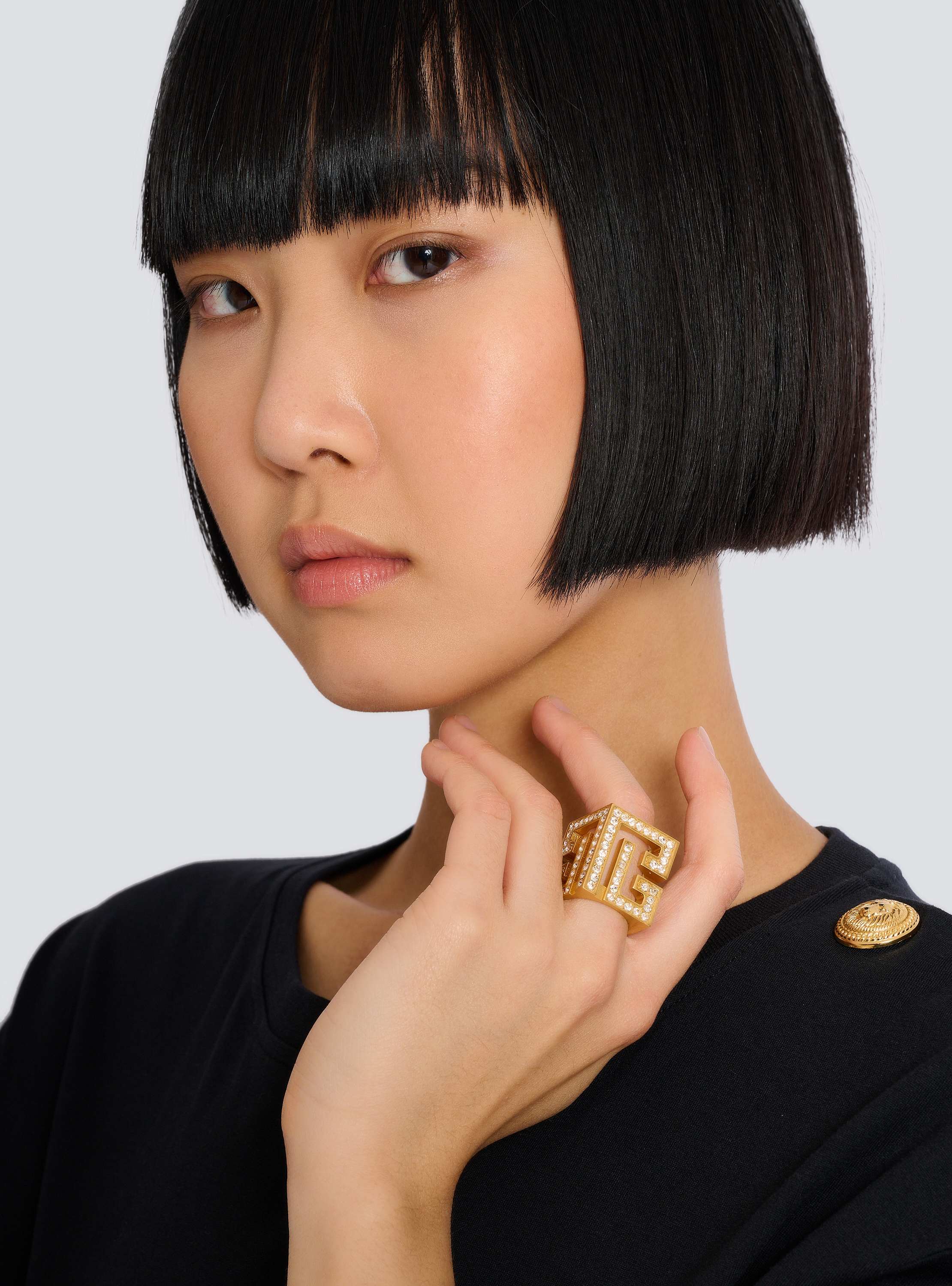 PB 3D rhinestone cube ring