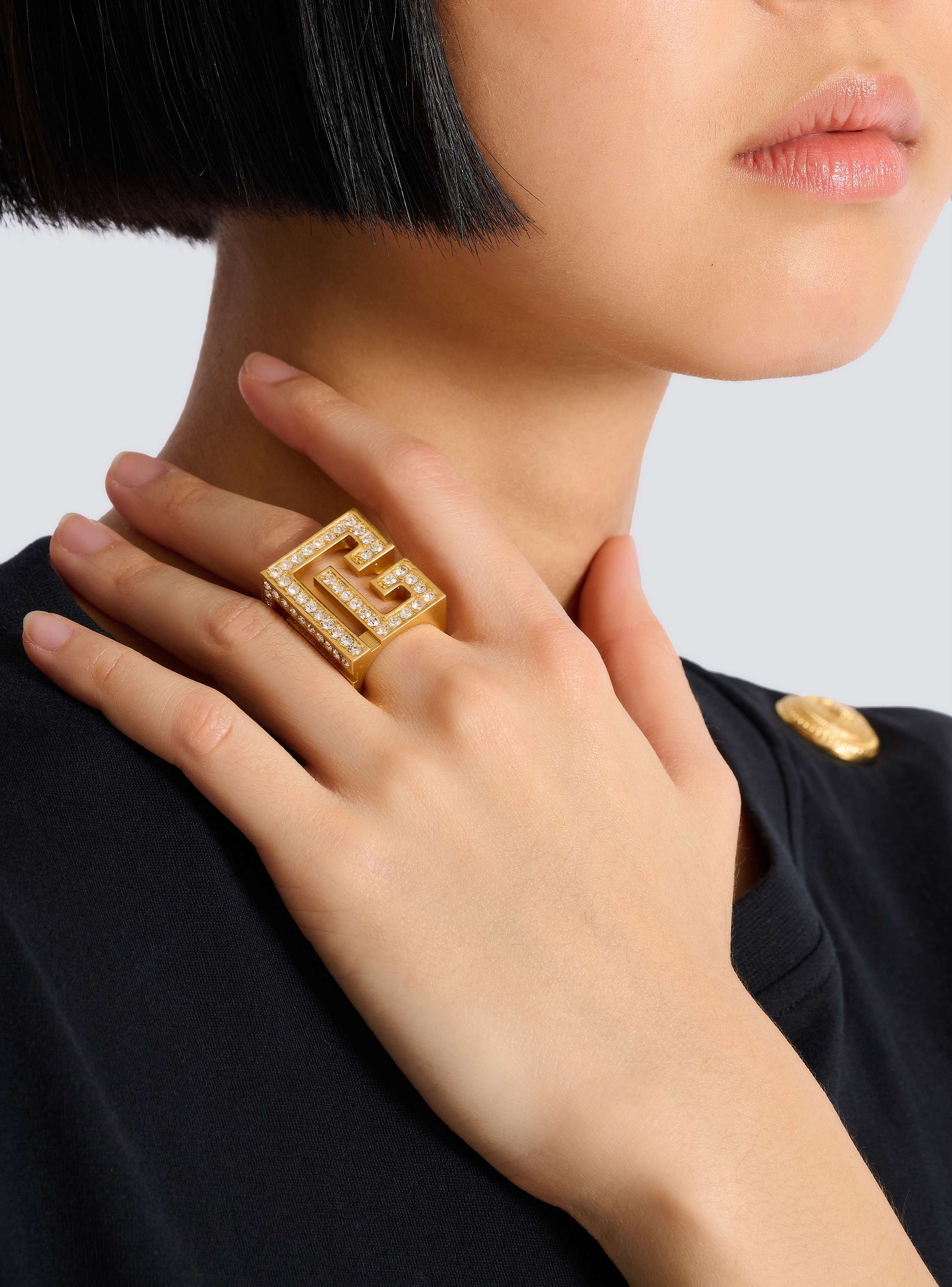 PB 3D rhinestone cube ring