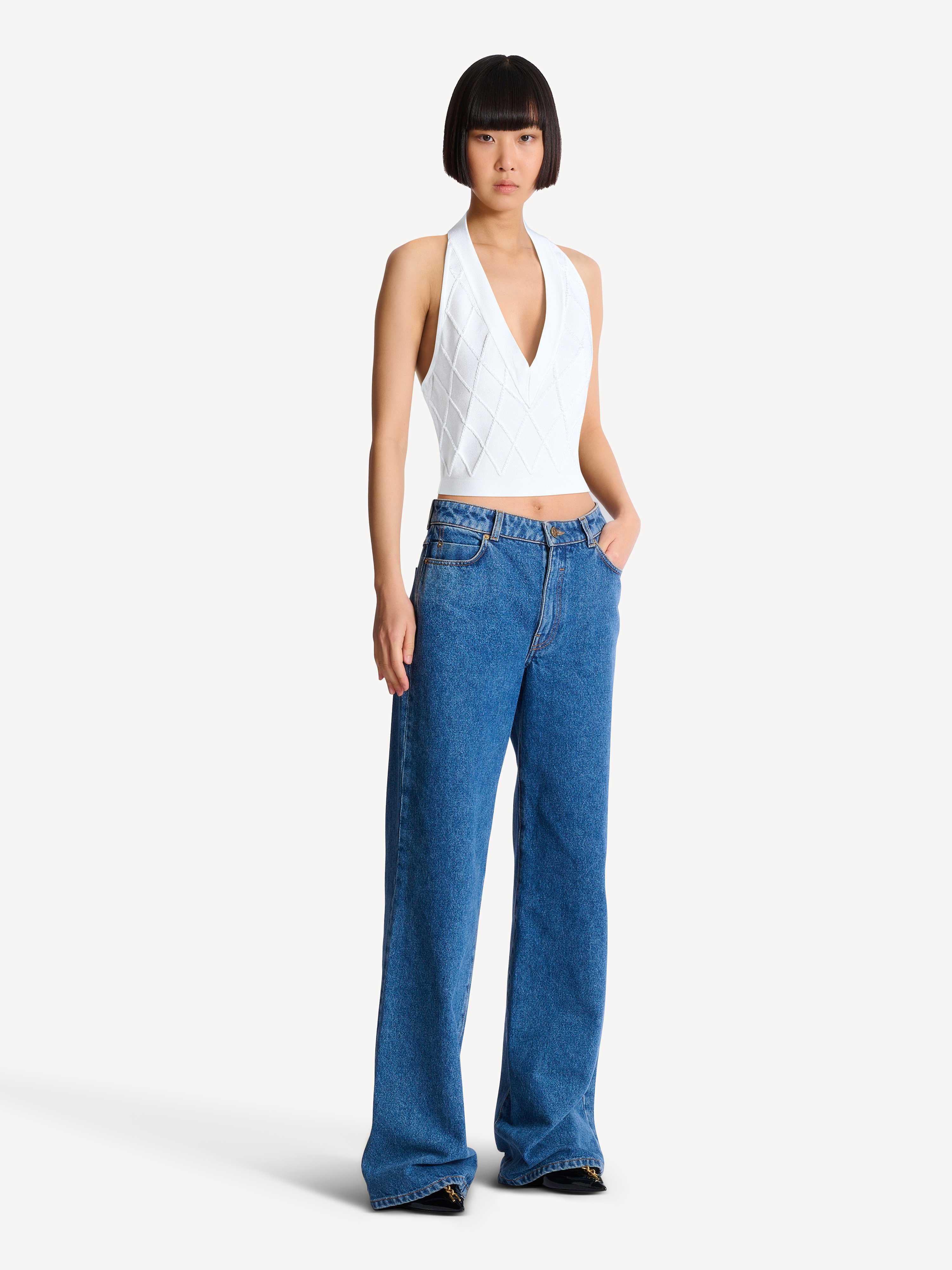 Quilted knit halterneck top