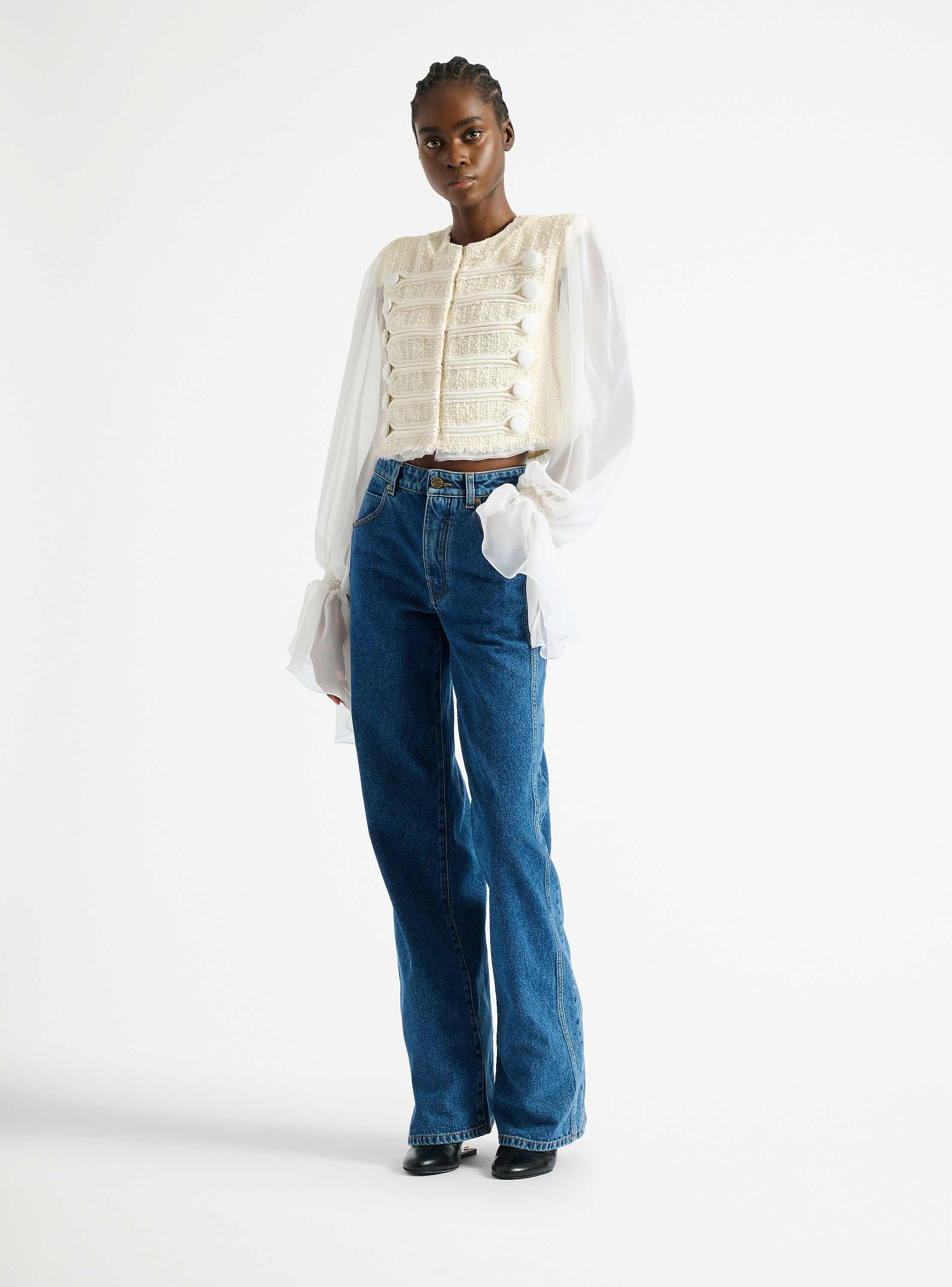 Giacca spencer con alamari in tweed e mussola