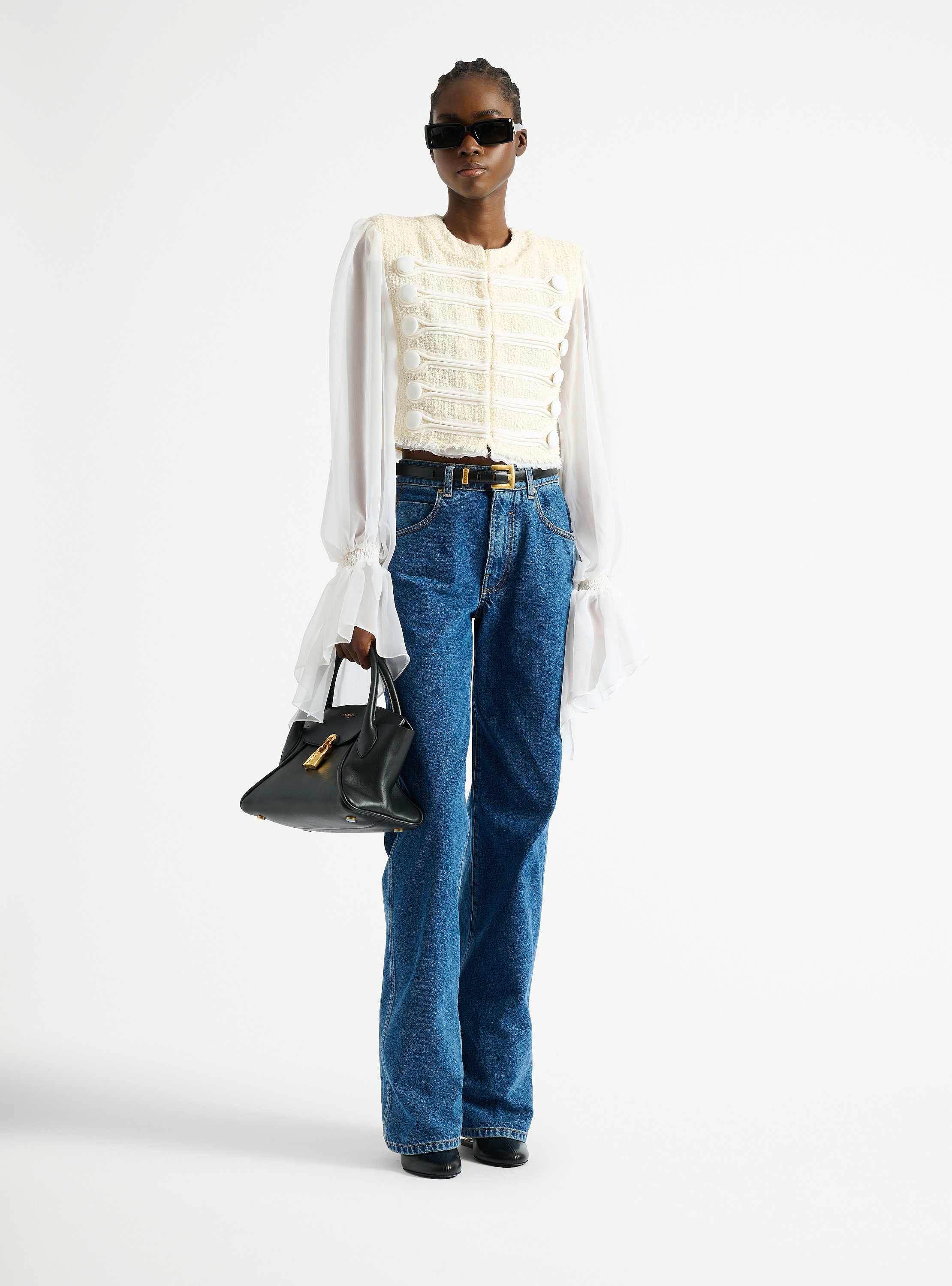 Giacca spencer con alamari in tweed e mussola