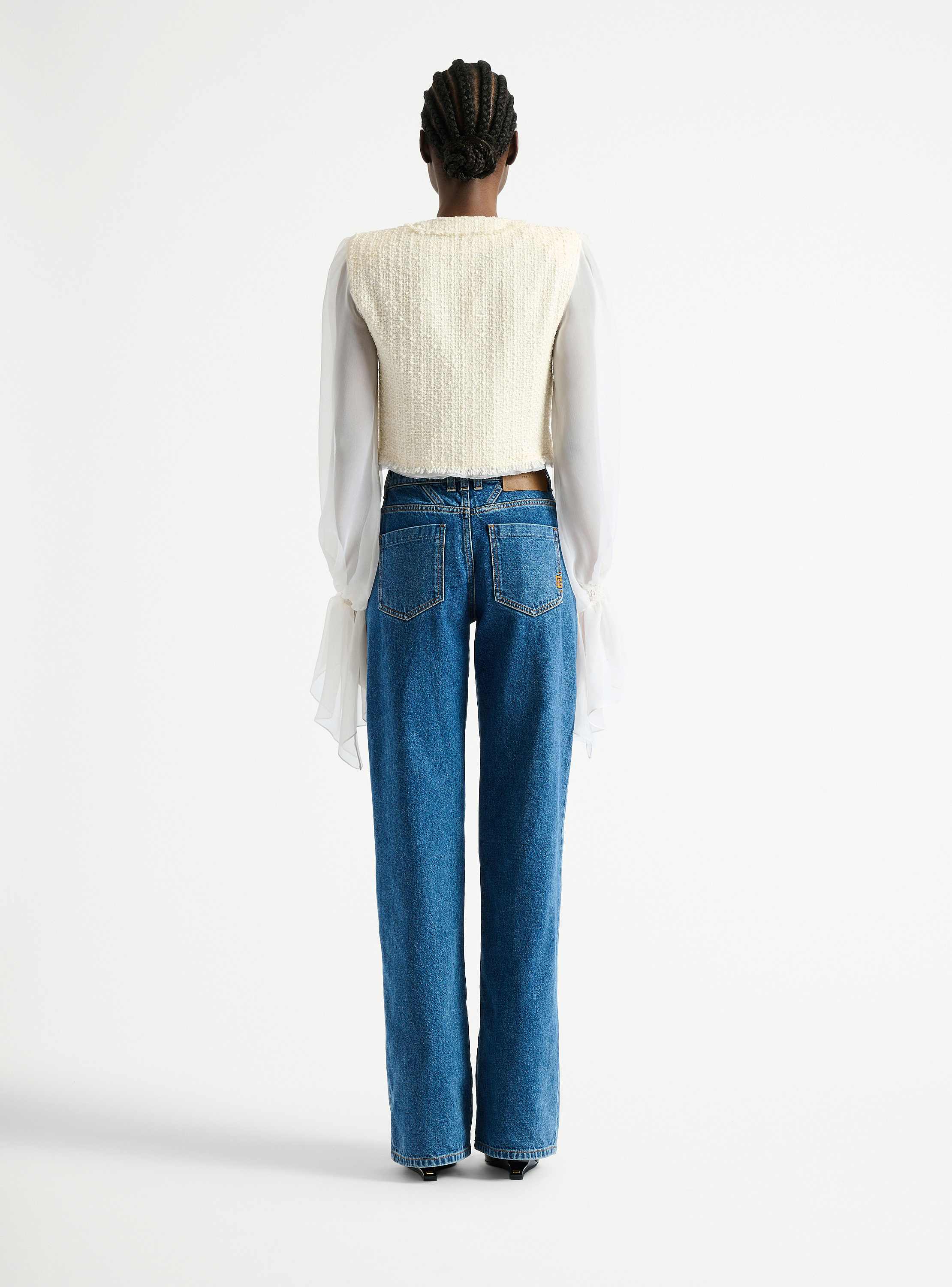 Giacca spencer con alamari in tweed e mussola