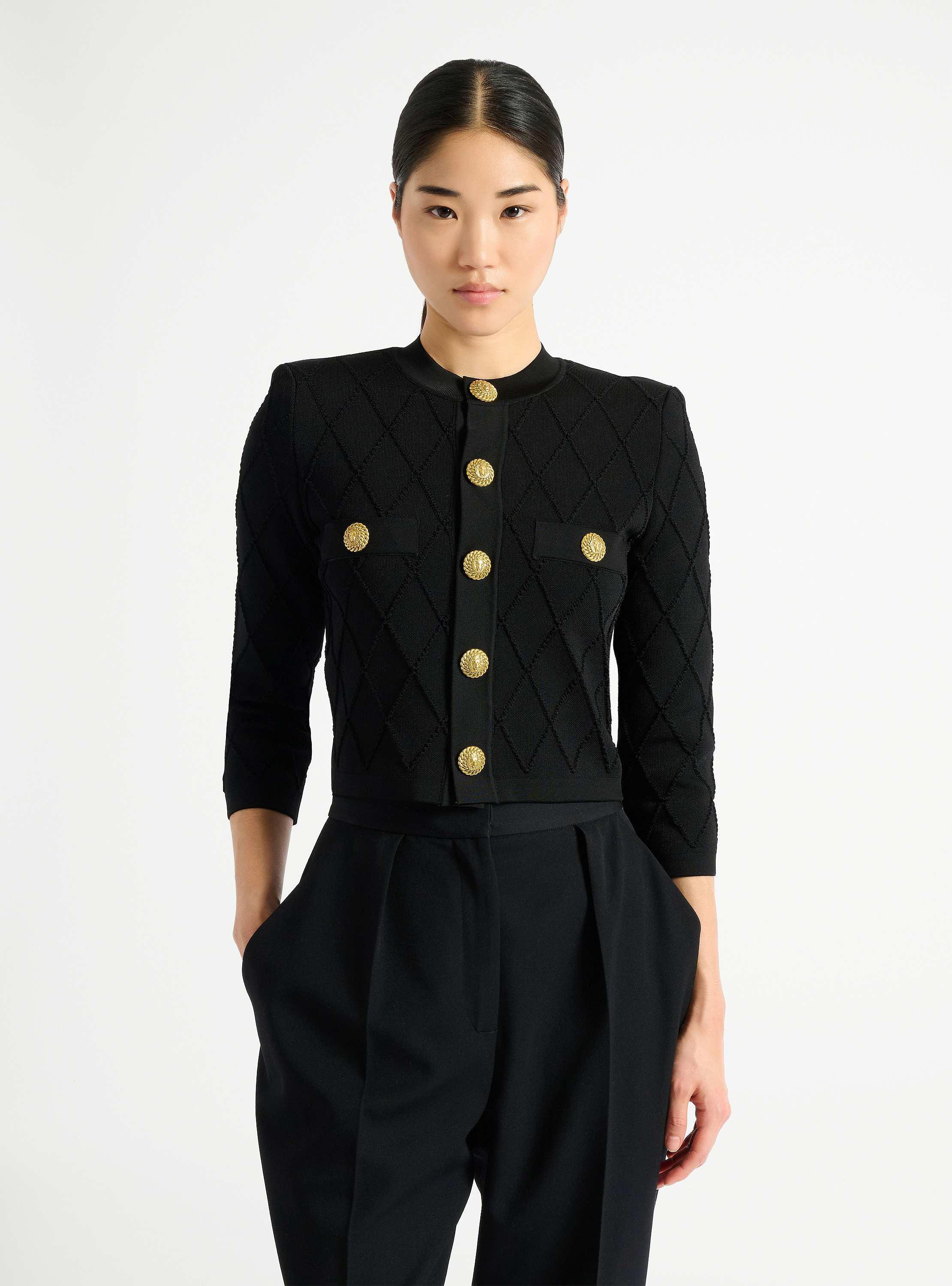 Cropped knit cardigan
