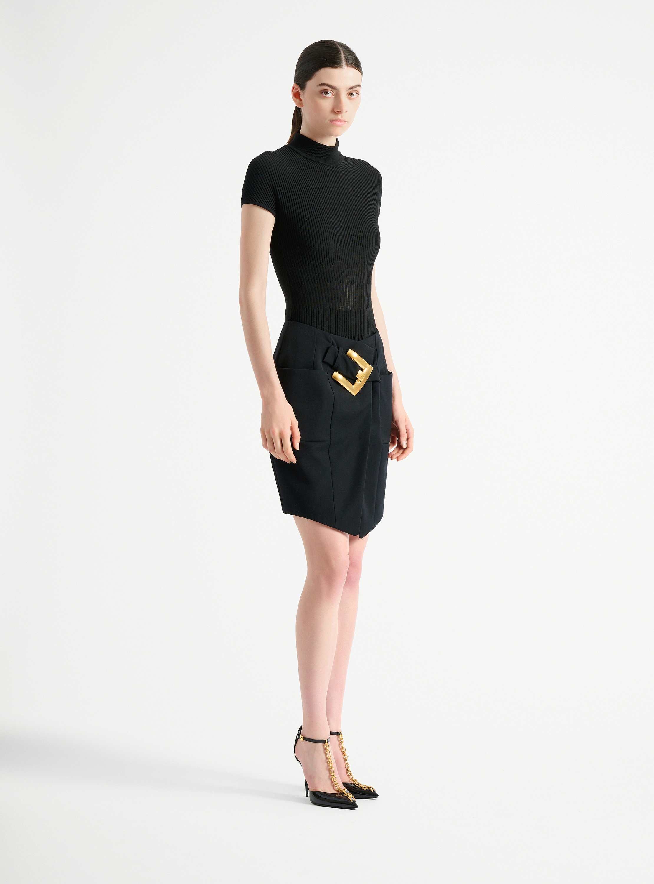 Falda con cintur&oacute;n de grain de poudre