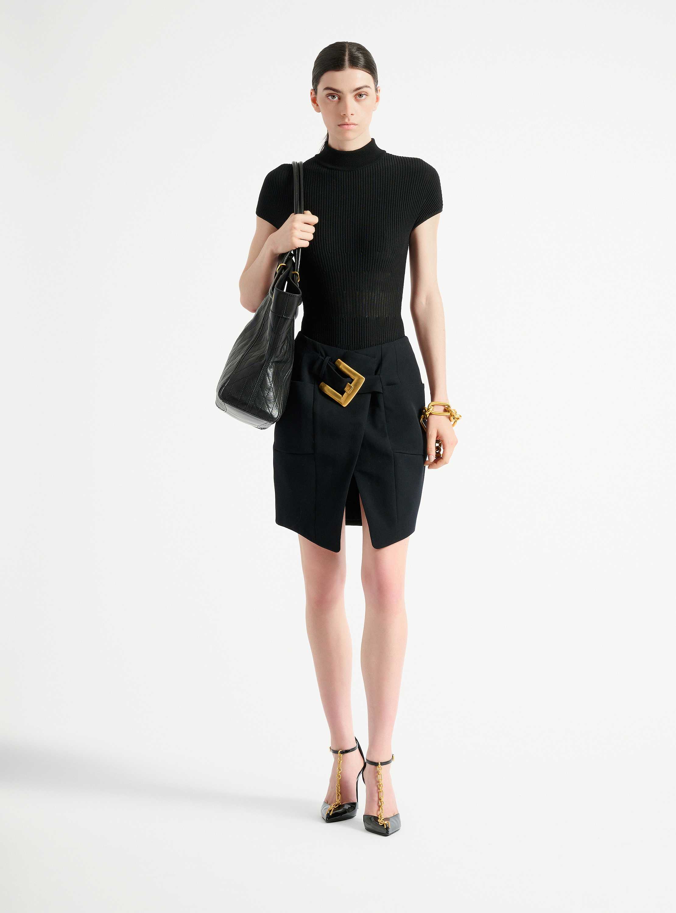 Falda con cintur&oacute;n de grain de poudre