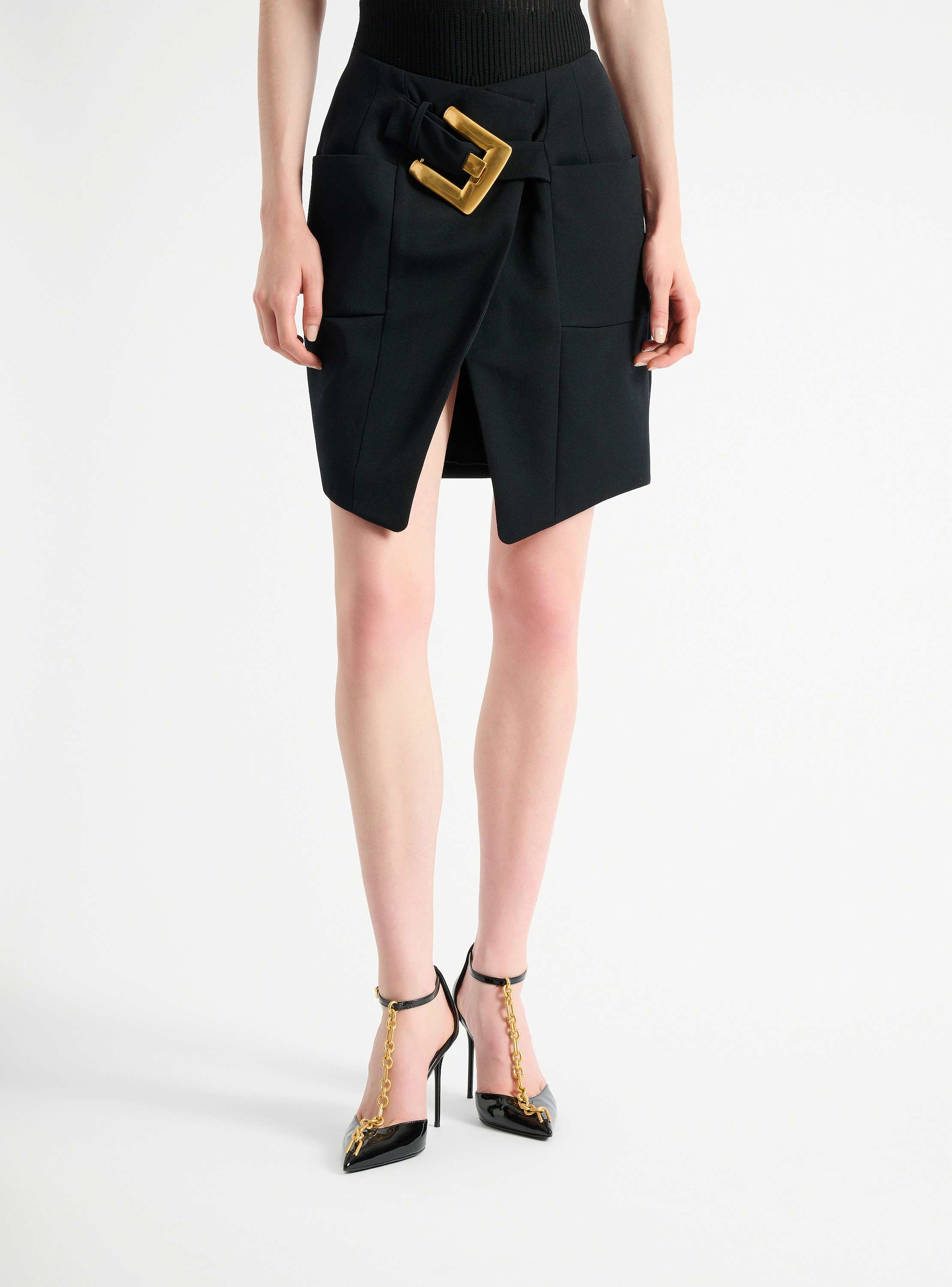 Falda con cintur&oacute;n de grain de poudre