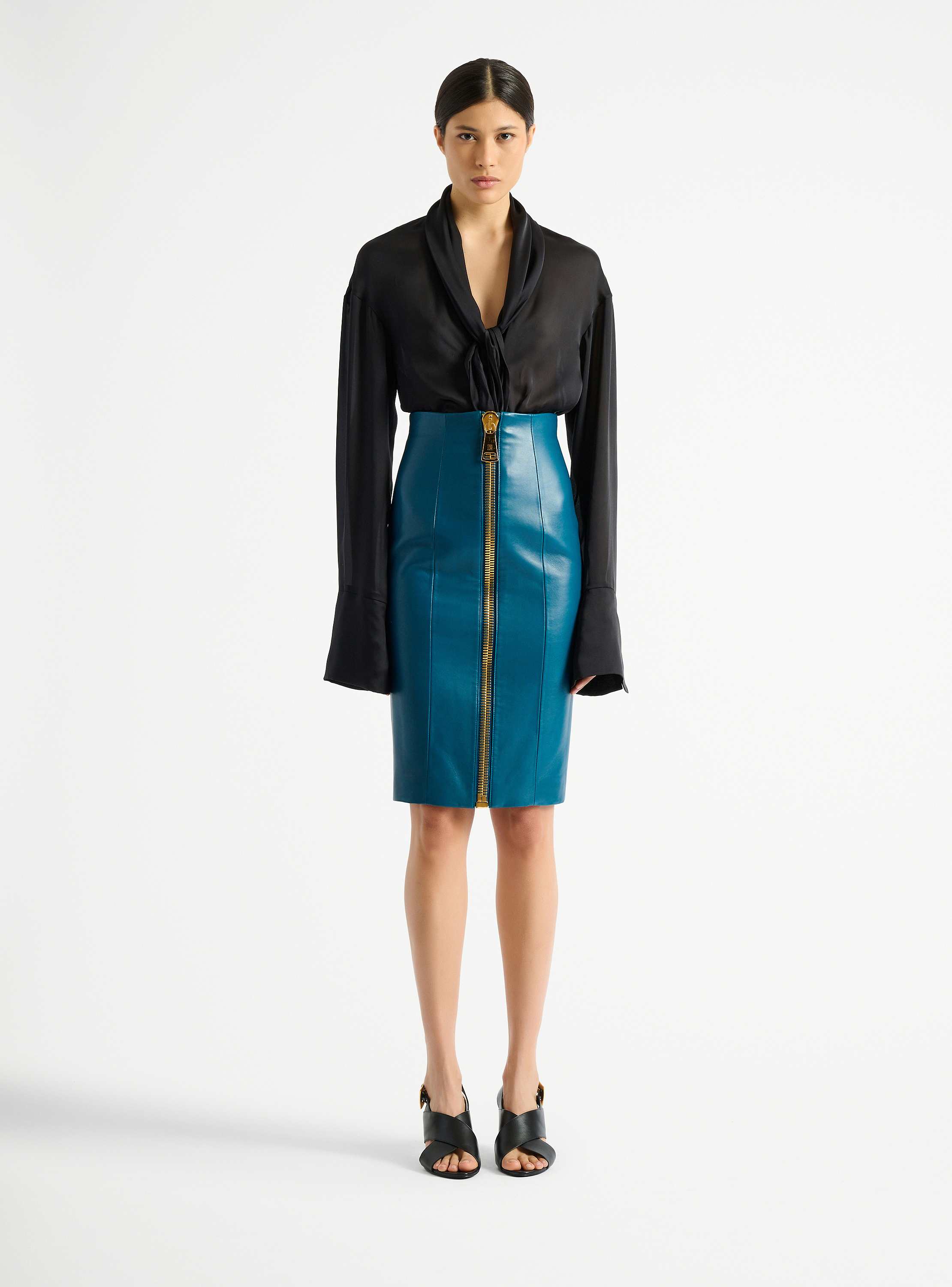Zipped lambskin skirt