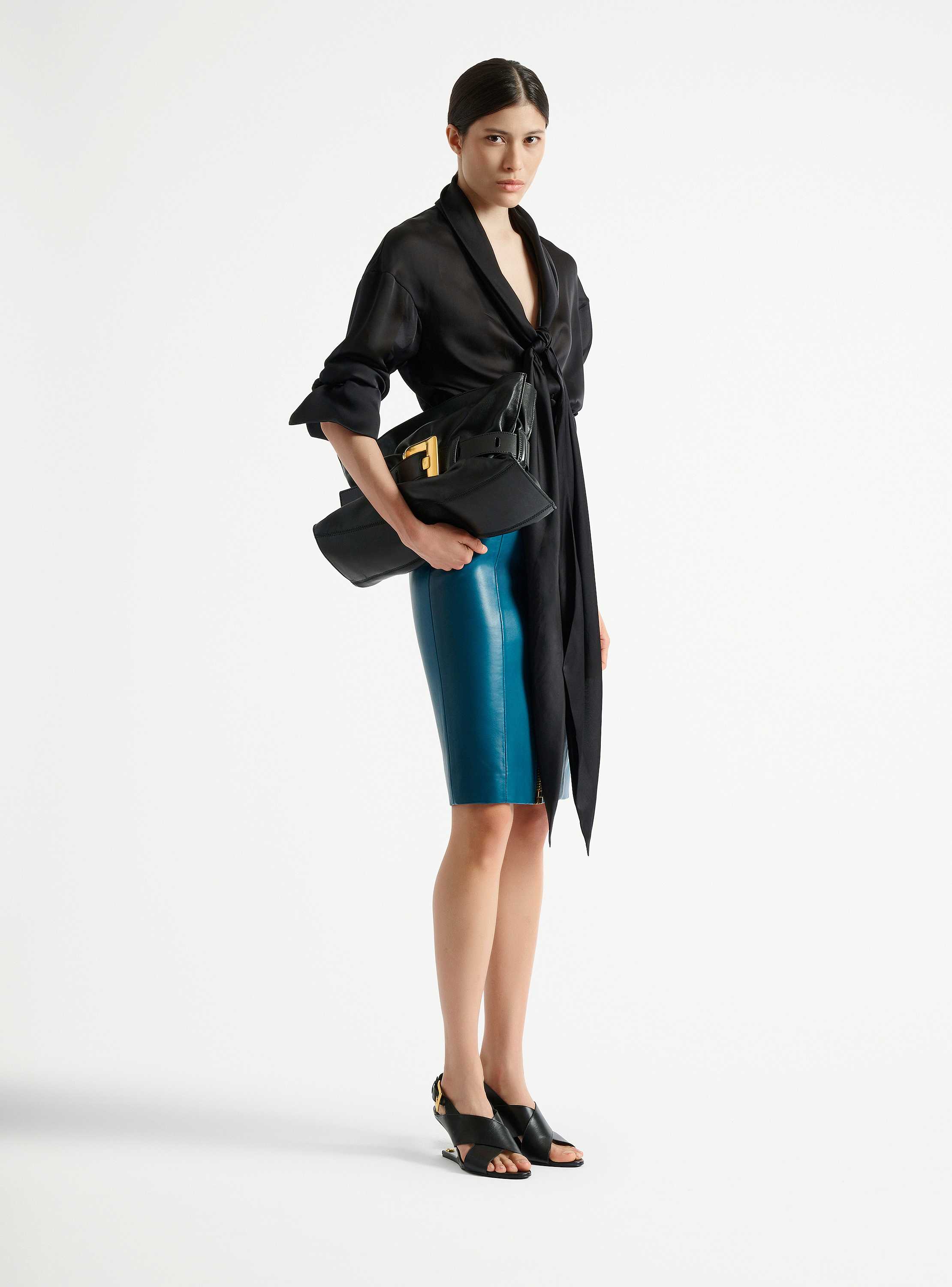 Zipped lambskin skirt