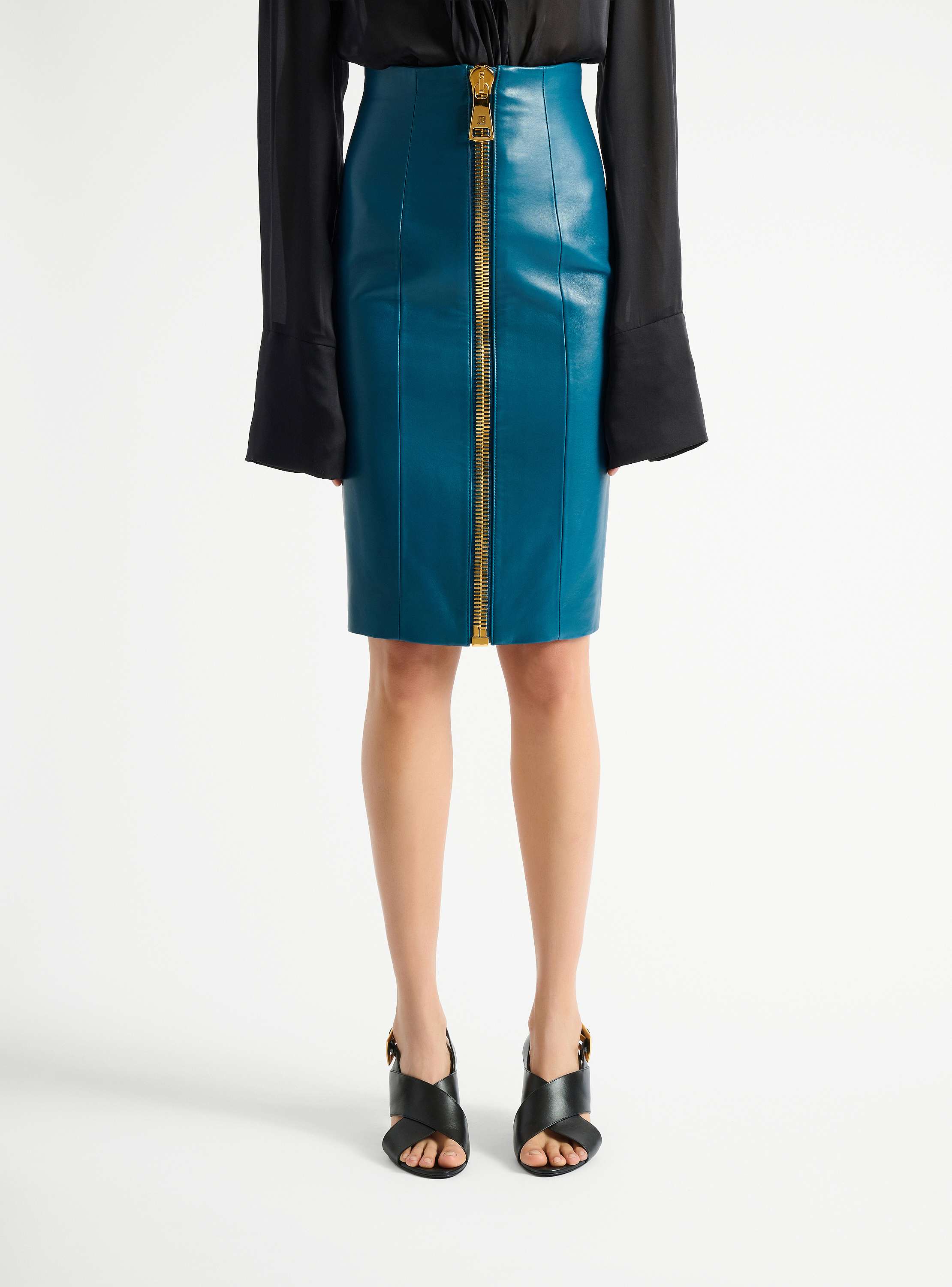 Zipped lambskin skirt
