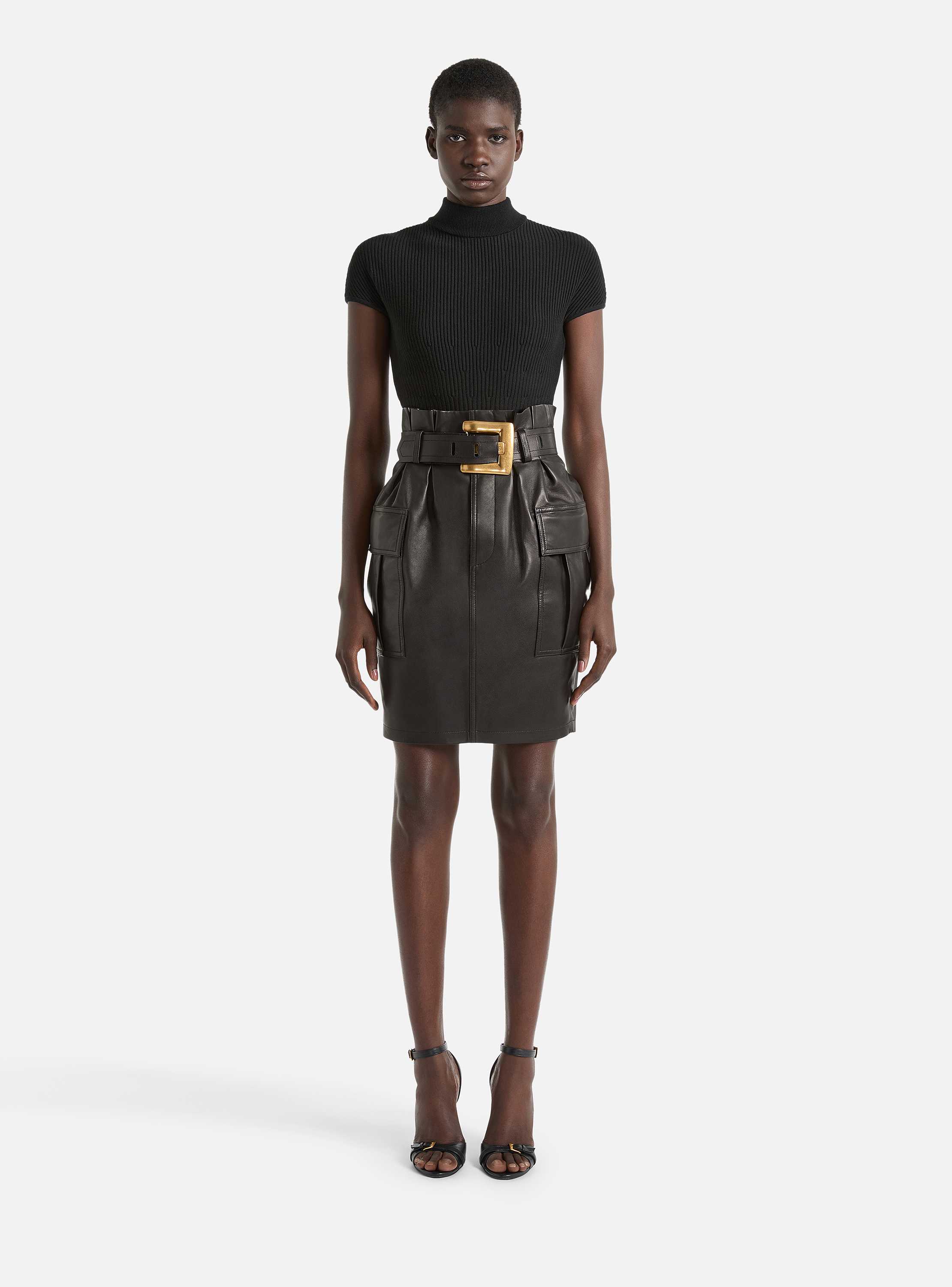 Belted lambskin skirt