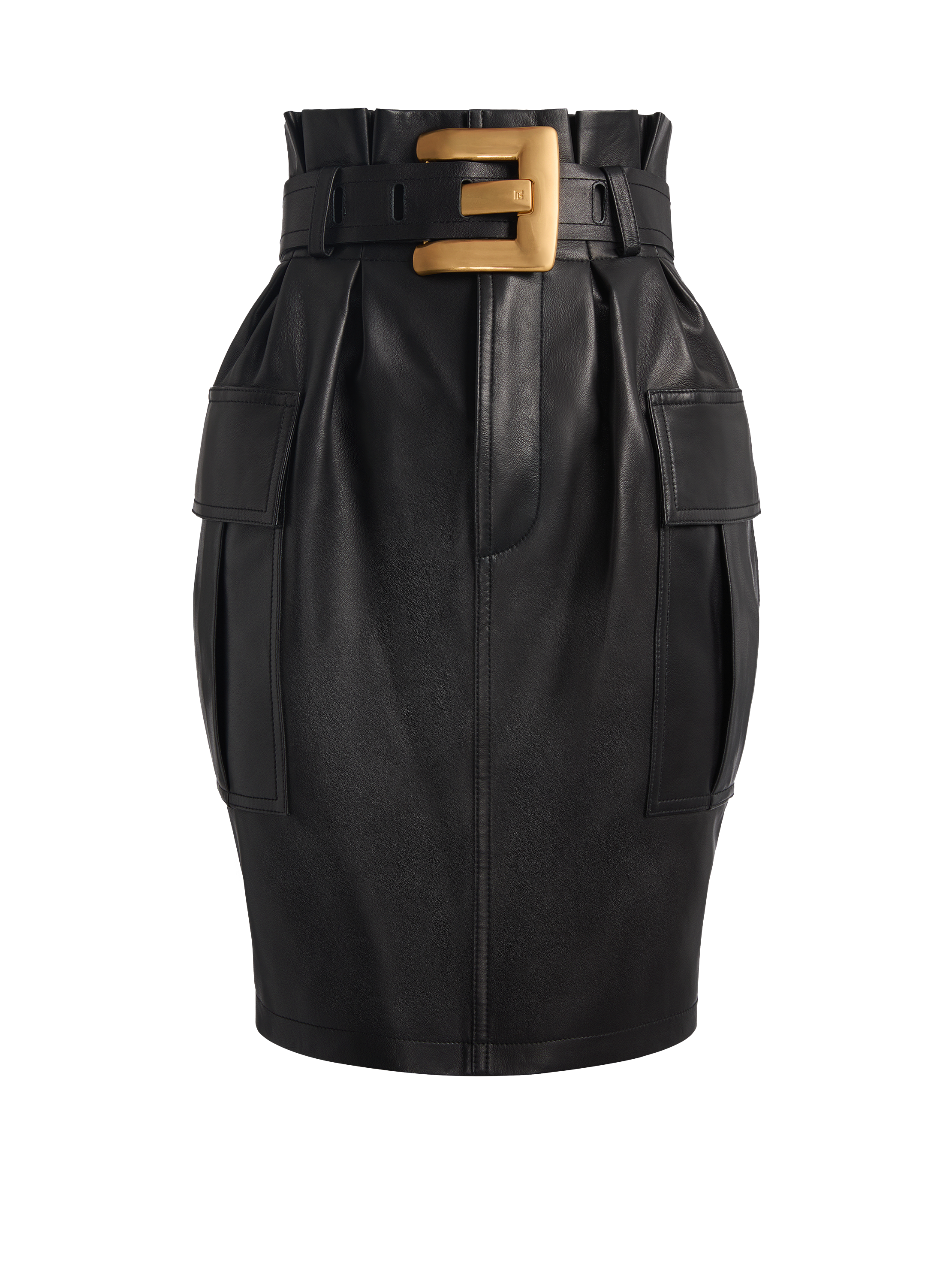 Belted lambskin skirt