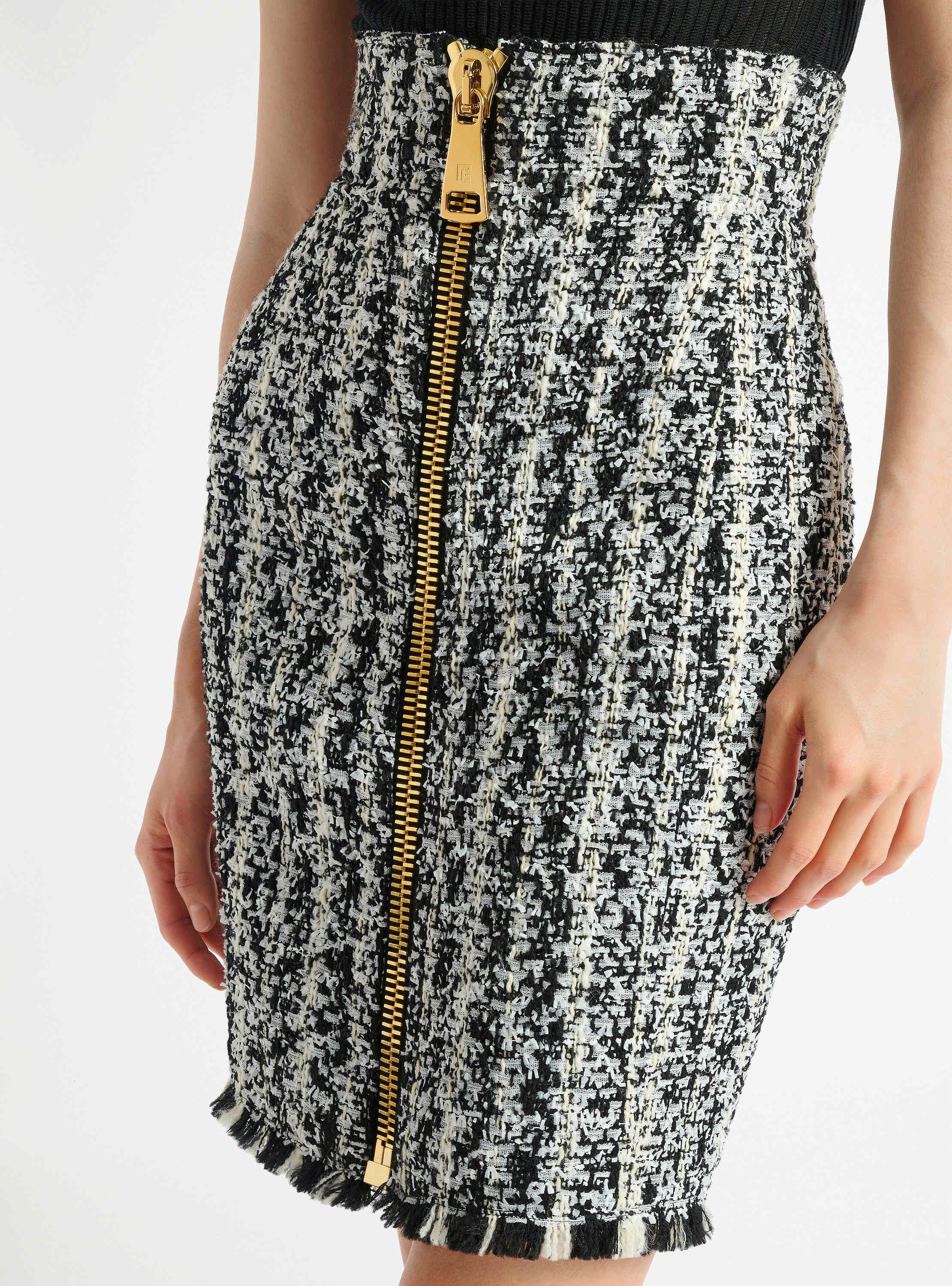 Zipped two-tone tweed skirt
