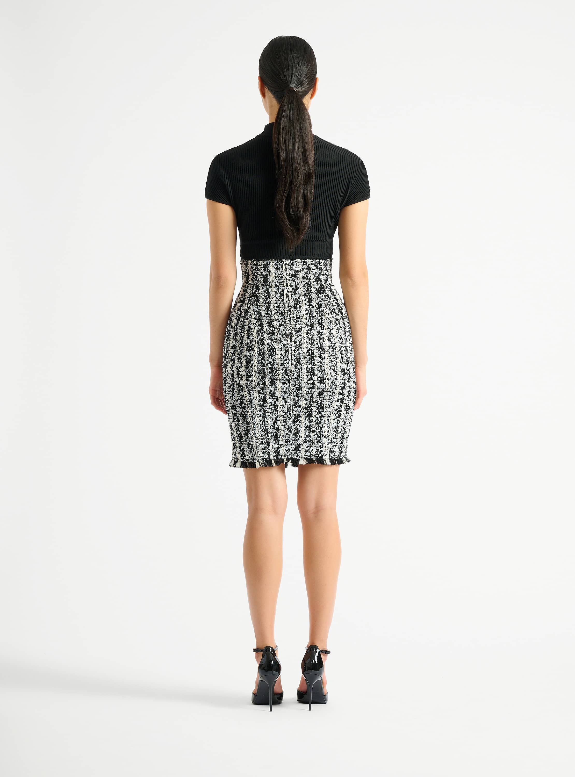Zipped two-tone tweed skirt