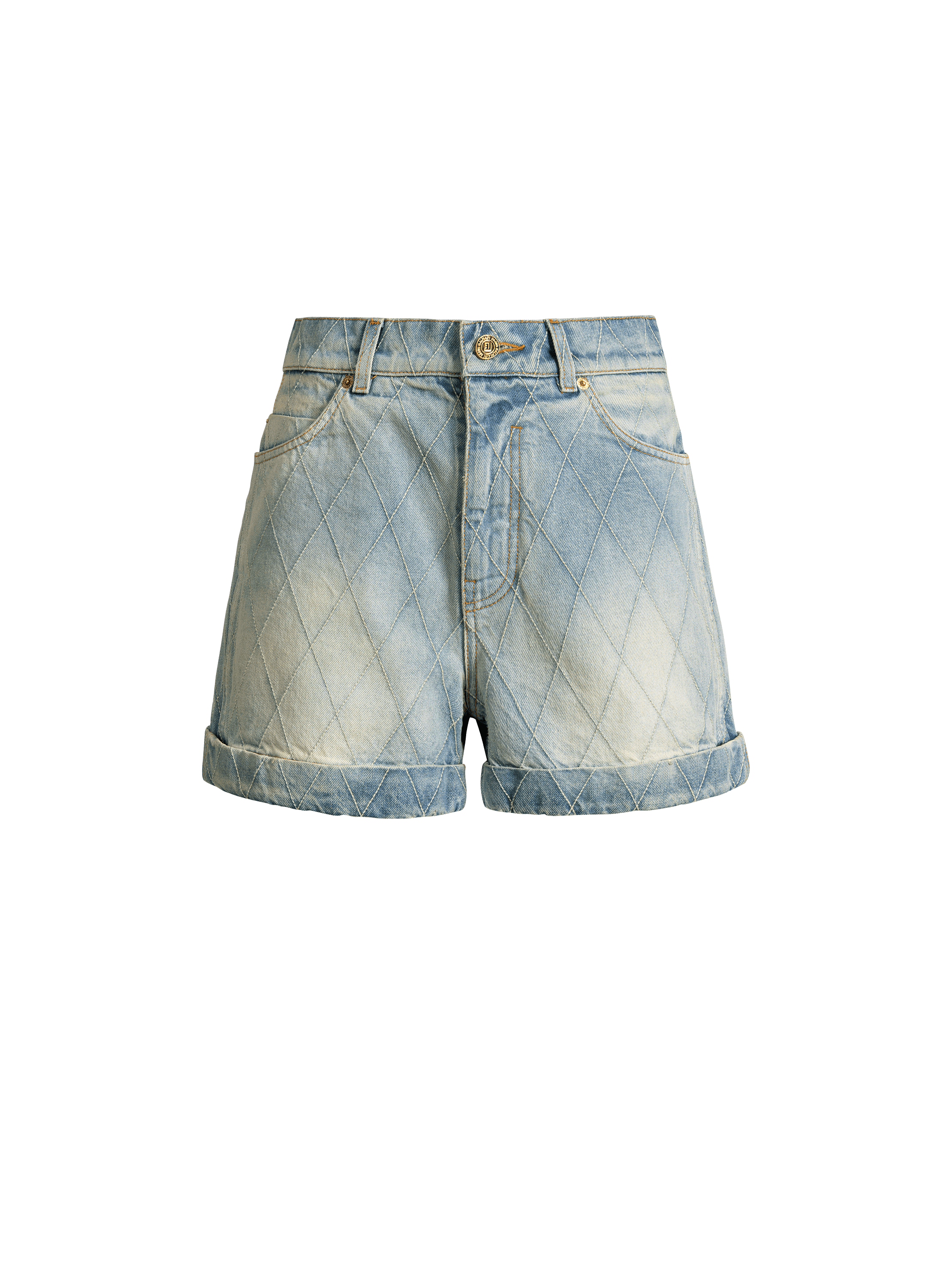 Topstitched denim shorts