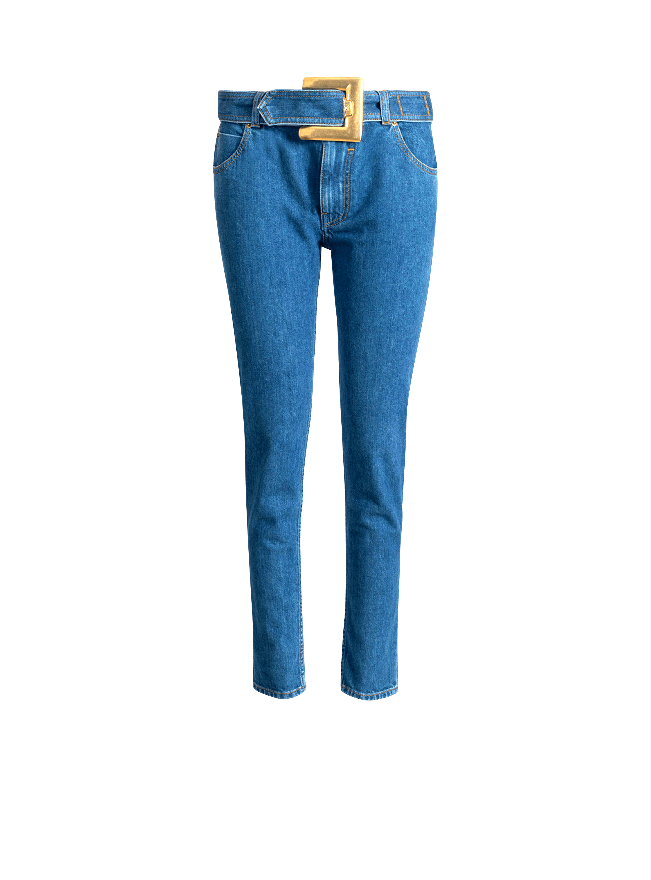 Jean ceintur&eacute; en denim