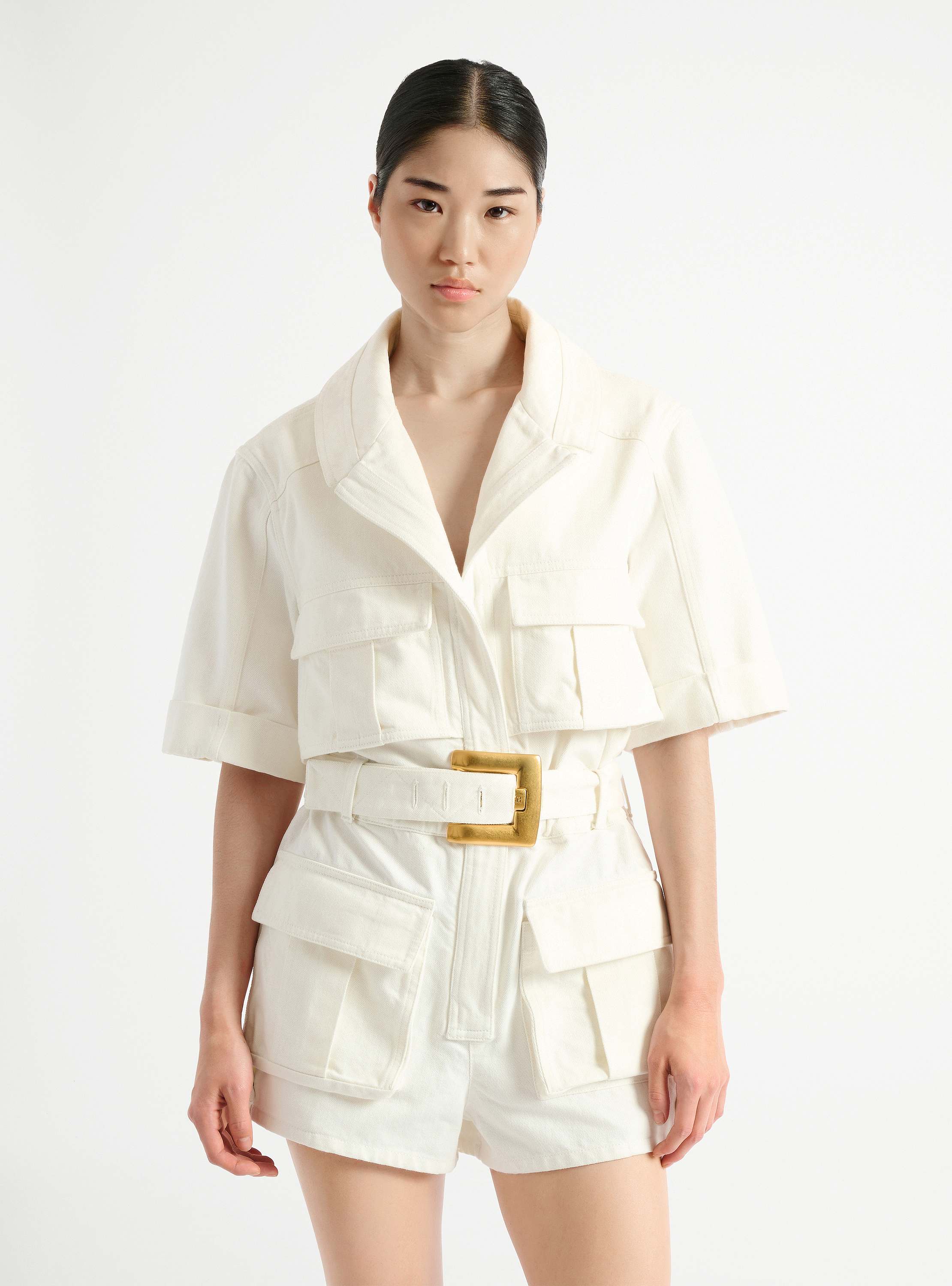 Belted denim playsuit