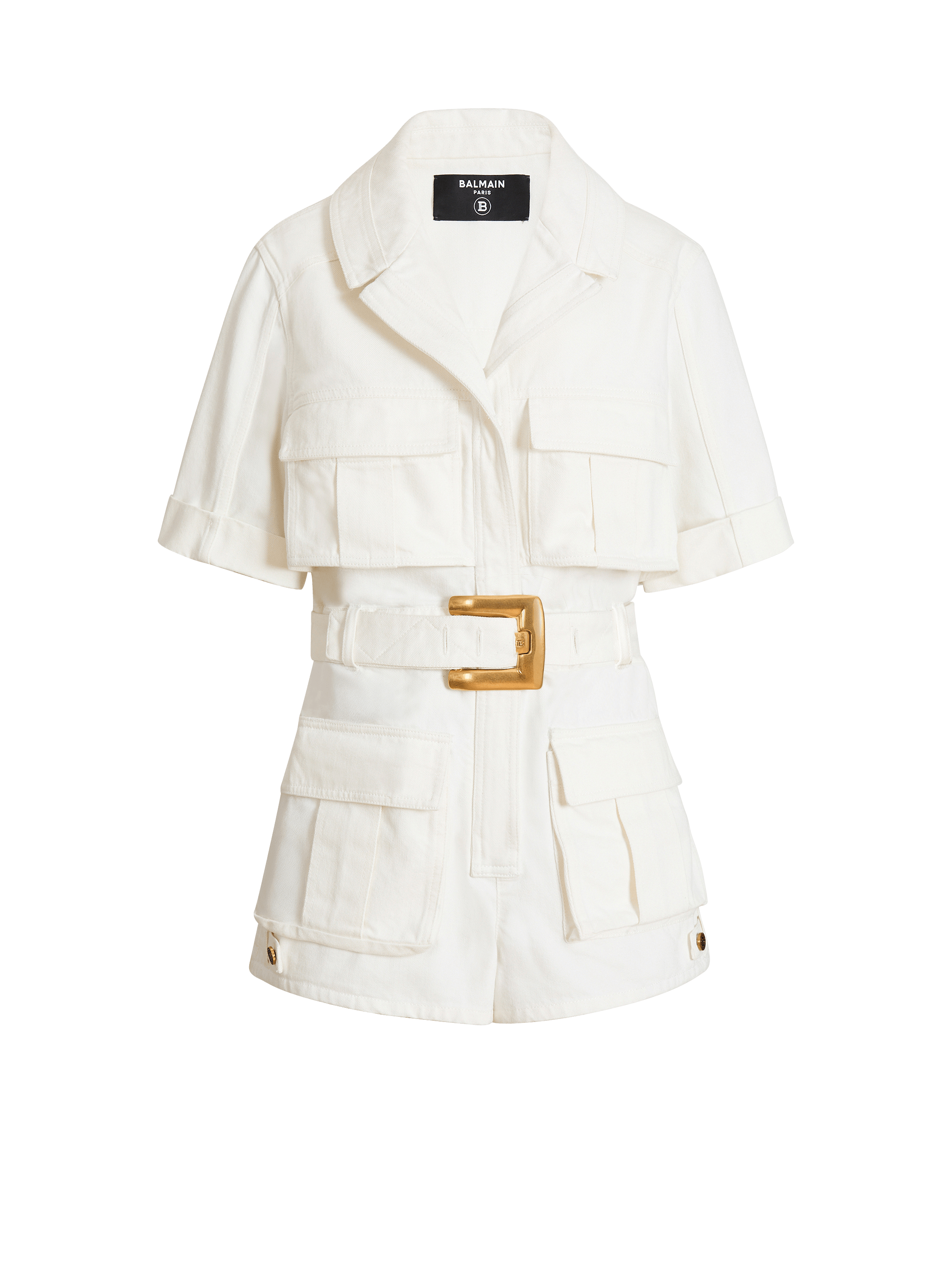 Belted denim playsuit