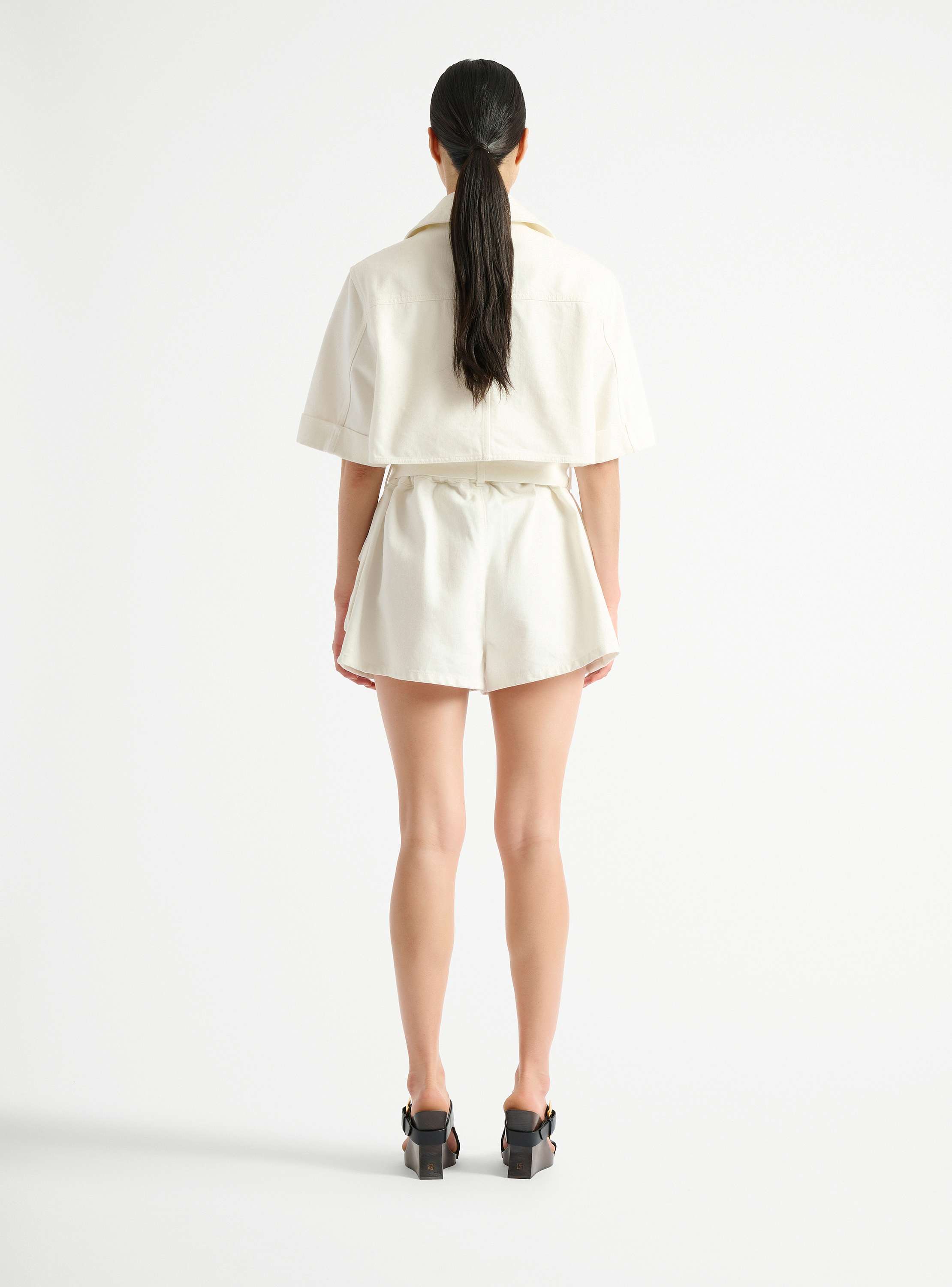 Belted denim playsuit