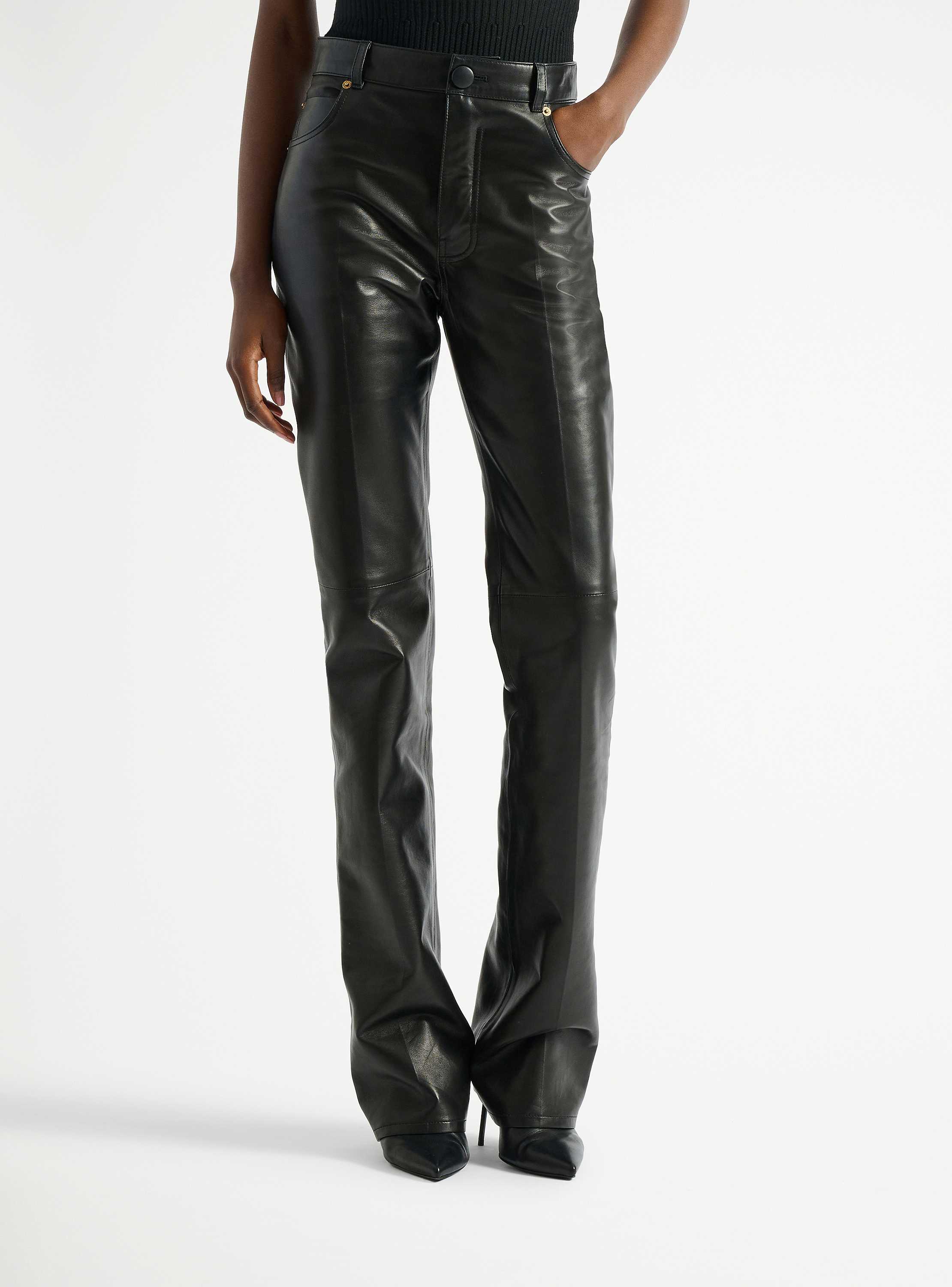 Pantalones de talle alto de piel