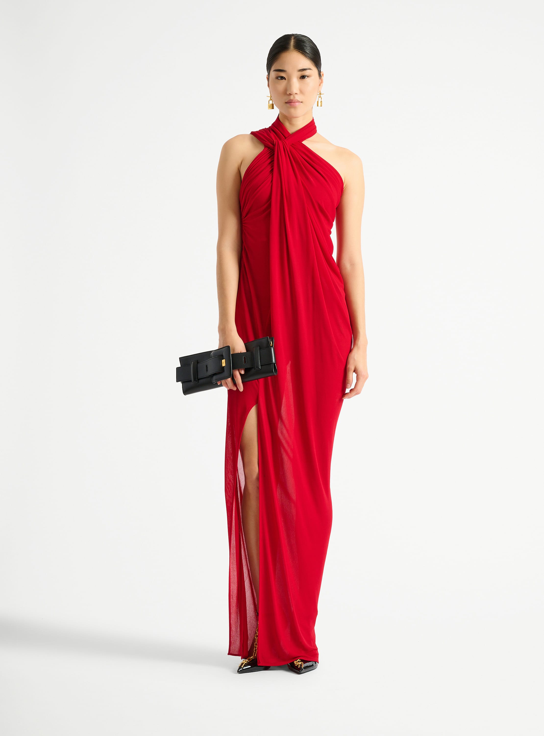 Langes, drapiertes Kleid aus Jersey