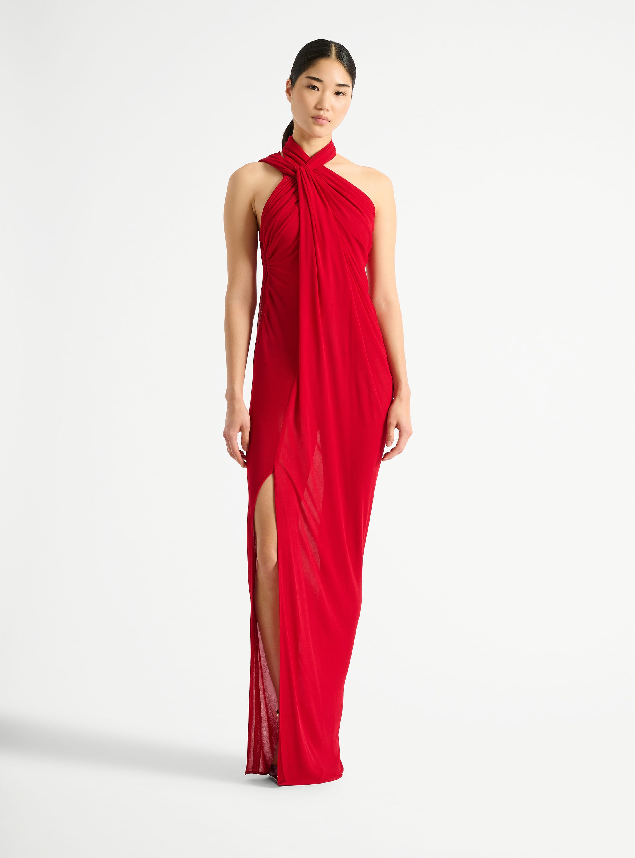 Langes, drapiertes Kleid aus Jersey