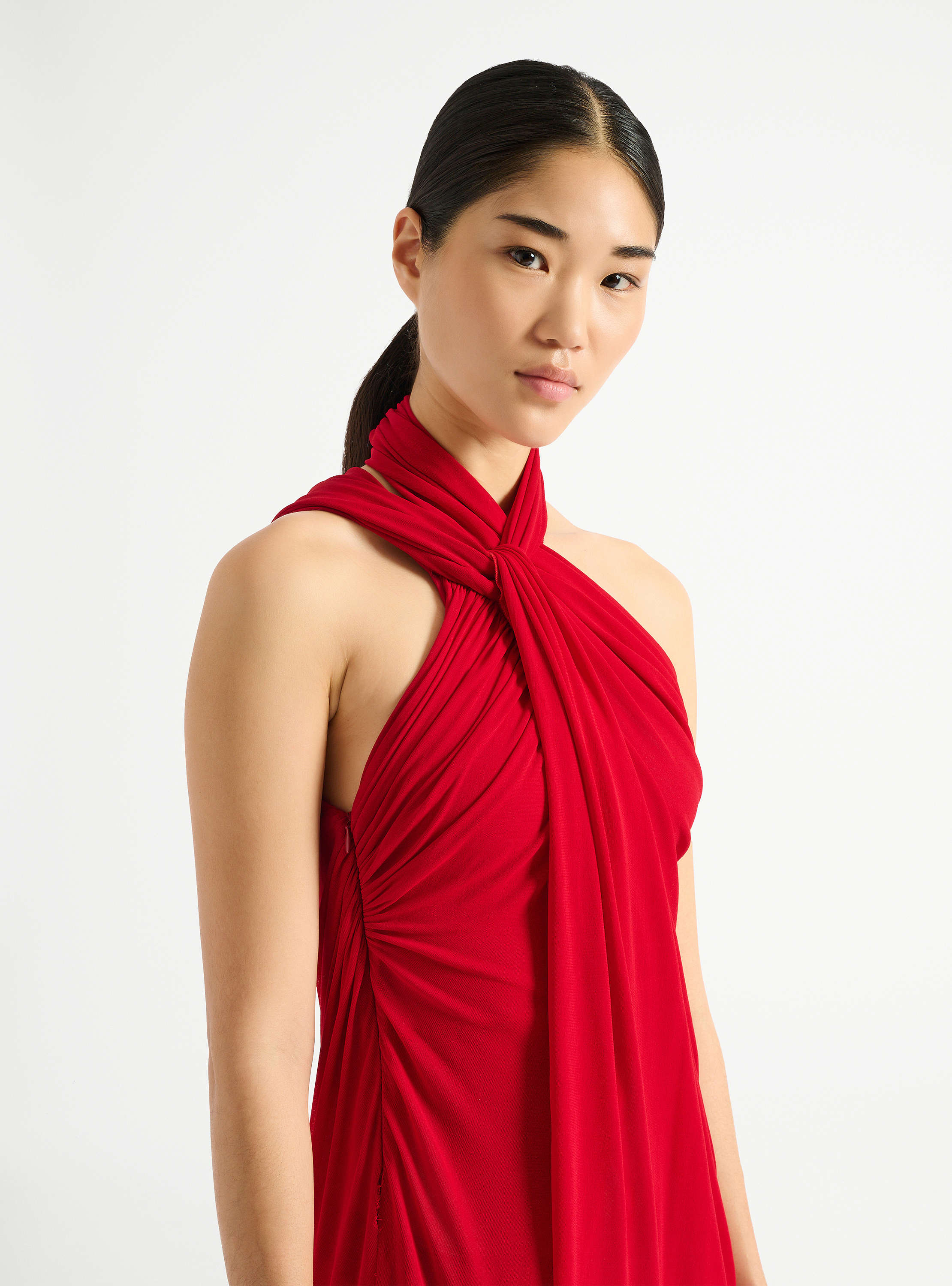 Langes, drapiertes Kleid aus Jersey