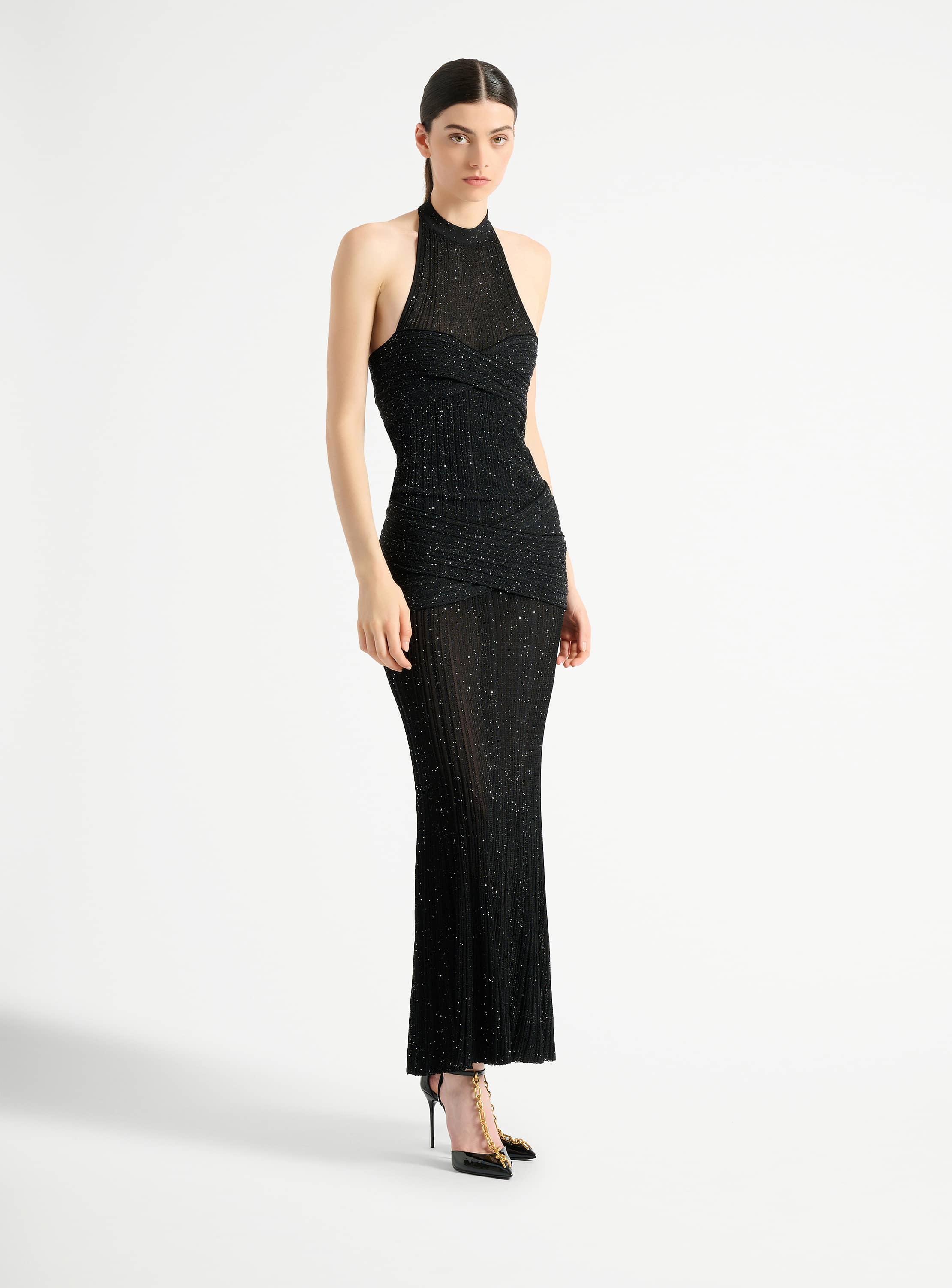 Robe longue en maille Fl&eacute;chage