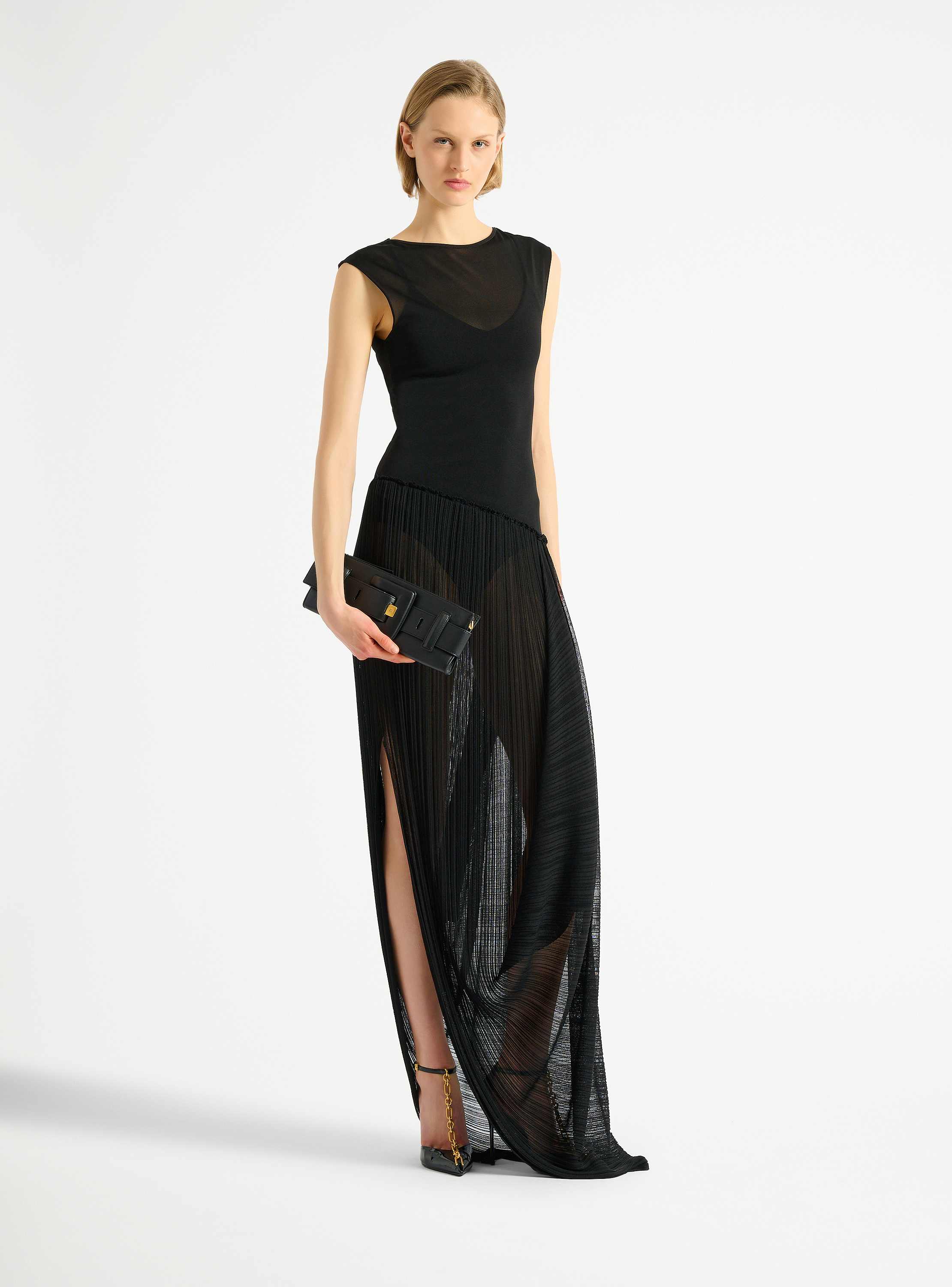 Robe longue drap&eacute;e en viscose