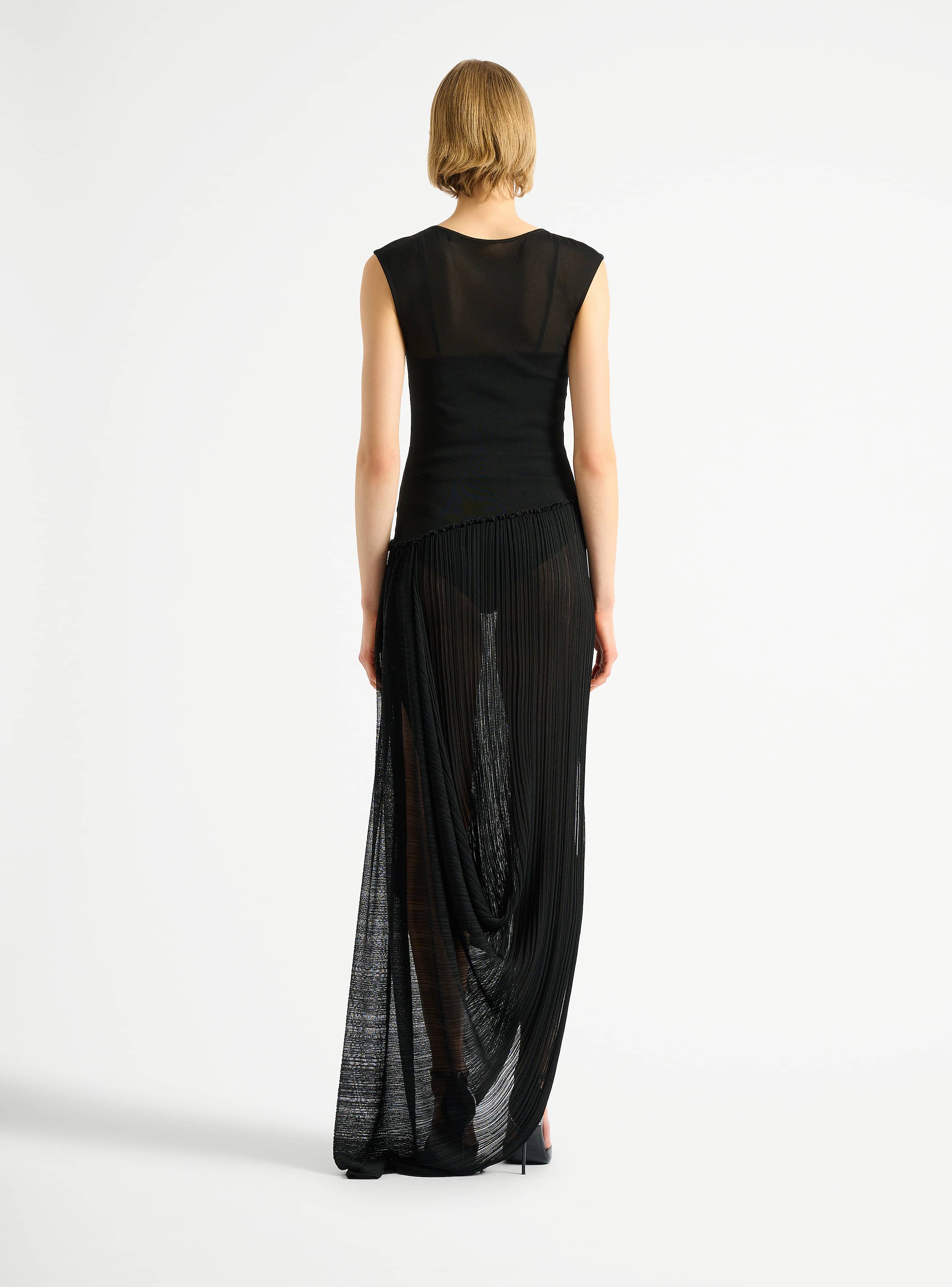 Robe longue drap&eacute;e en viscose