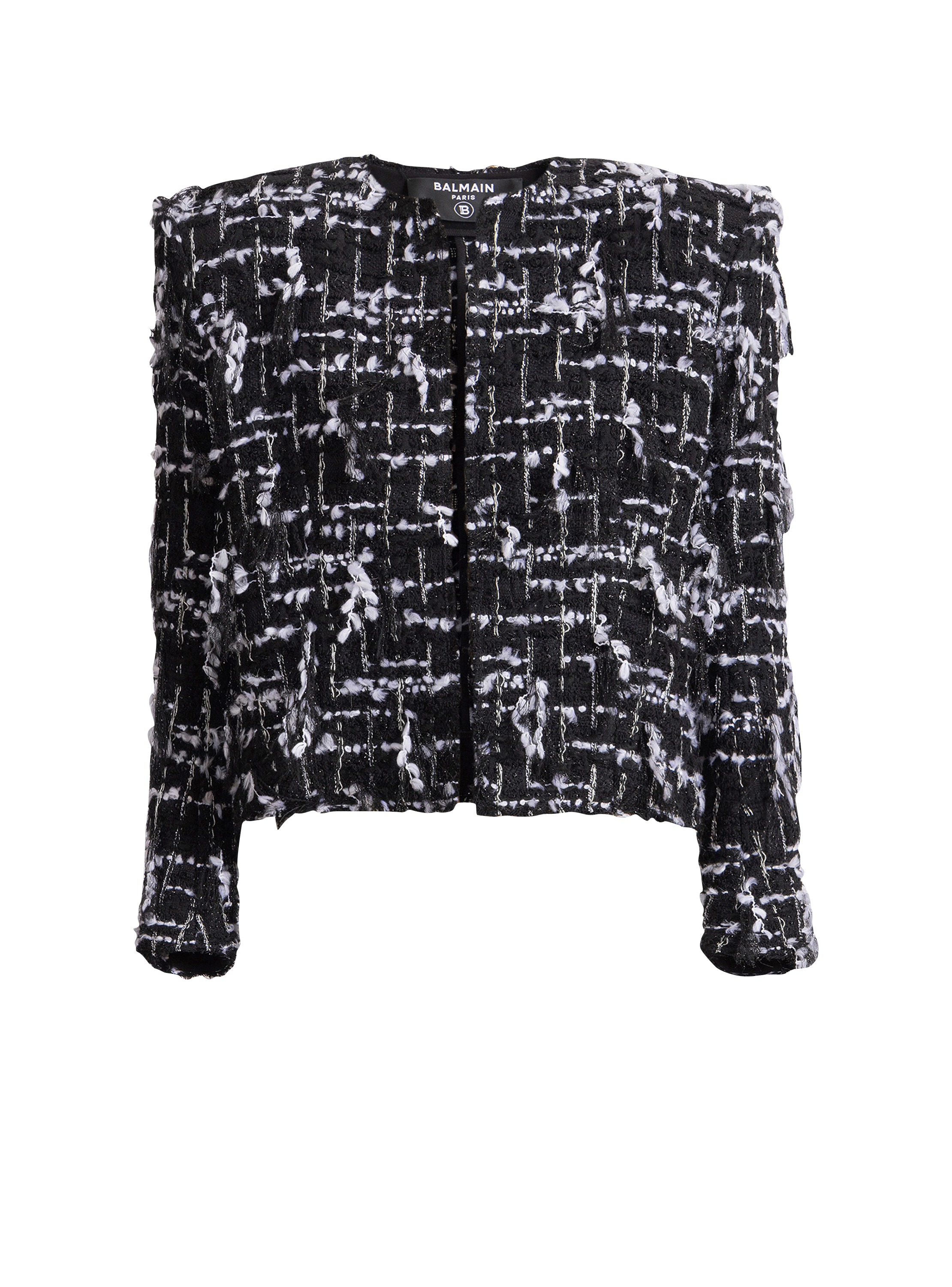 Cropped jacket in fringed tweed
