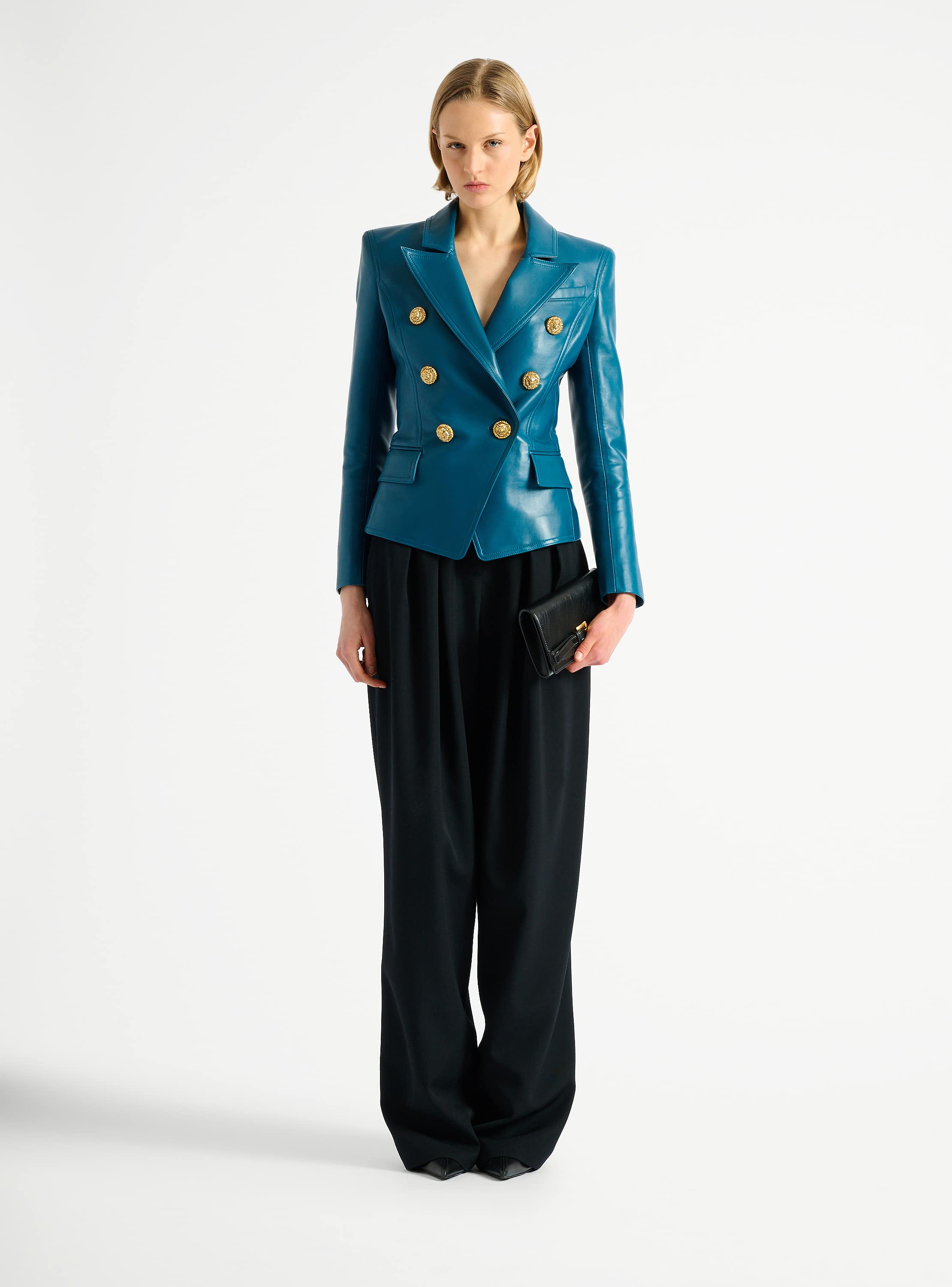 Leather 6-button jacket 