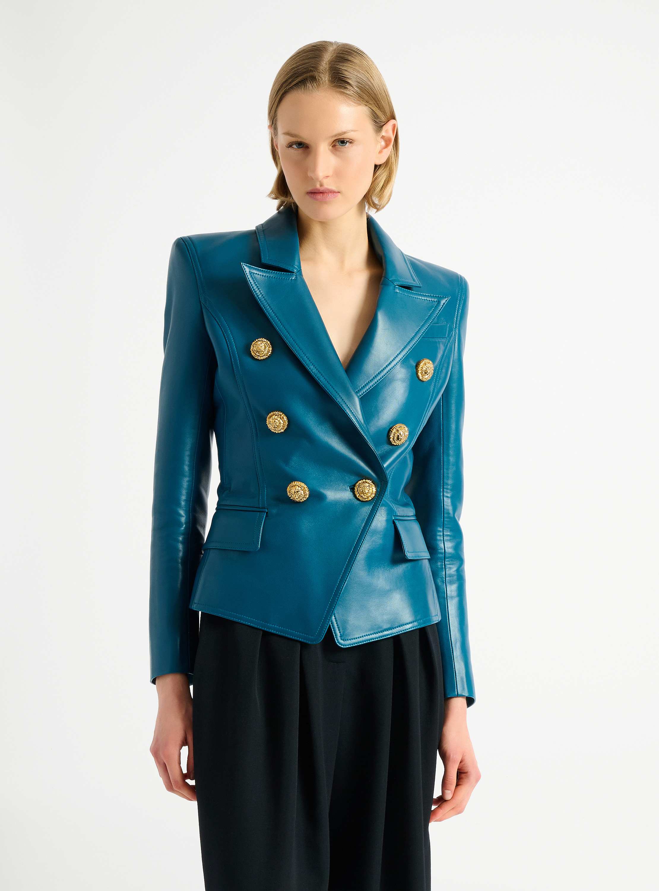 Leather 6-button jacket 
