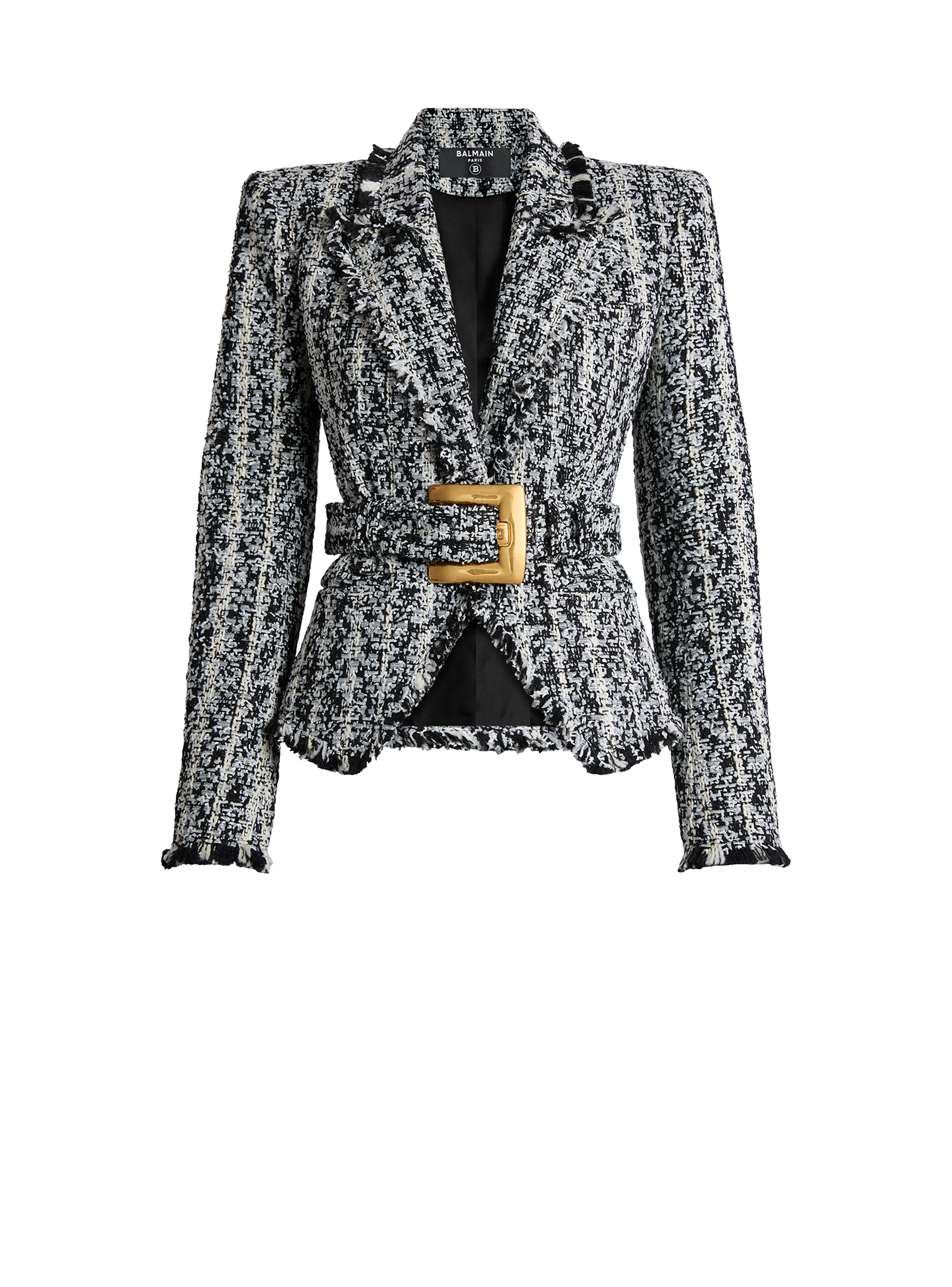 Two-tone tweed belted jacket