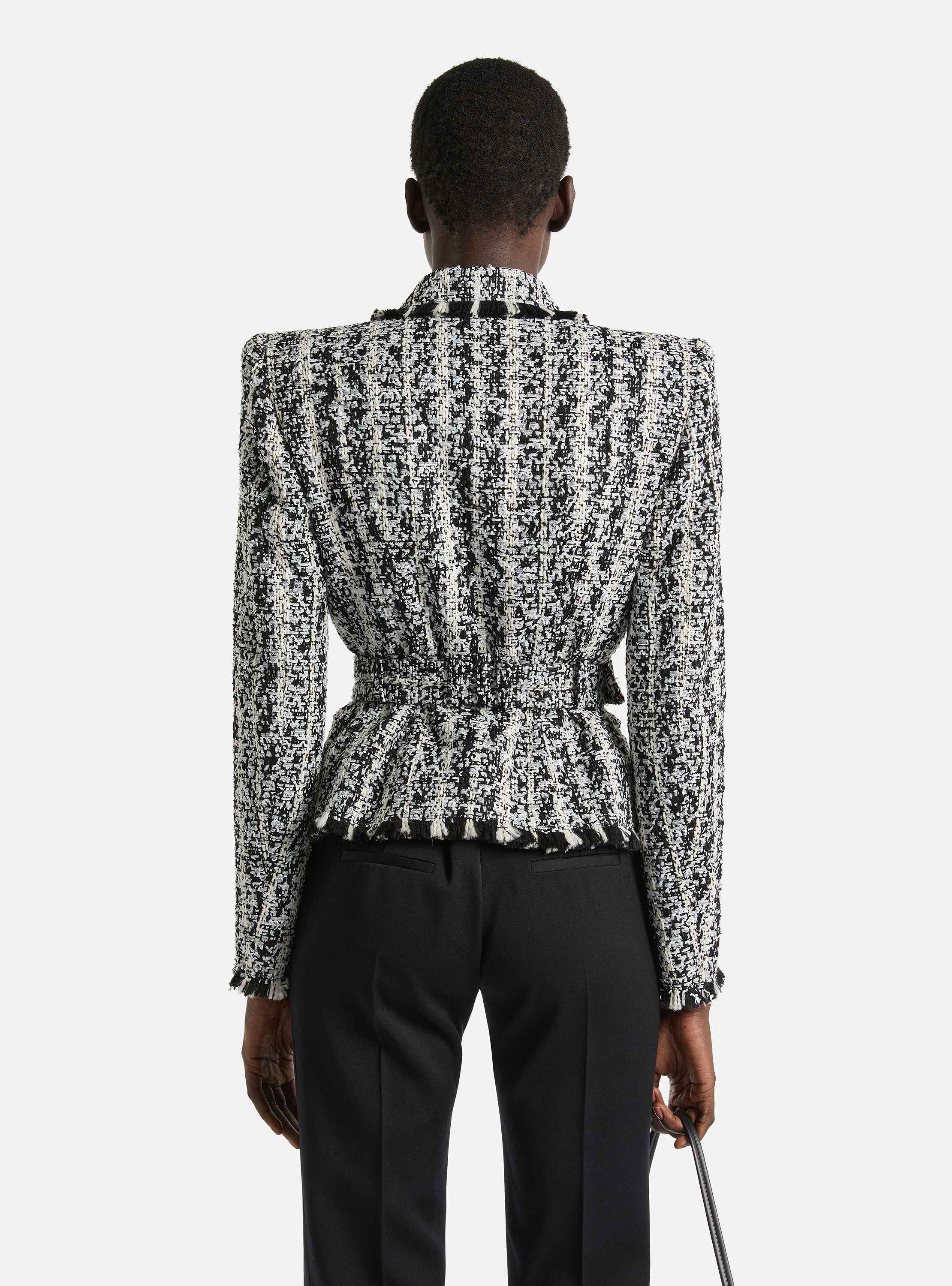 Two-tone tweed belted jacket