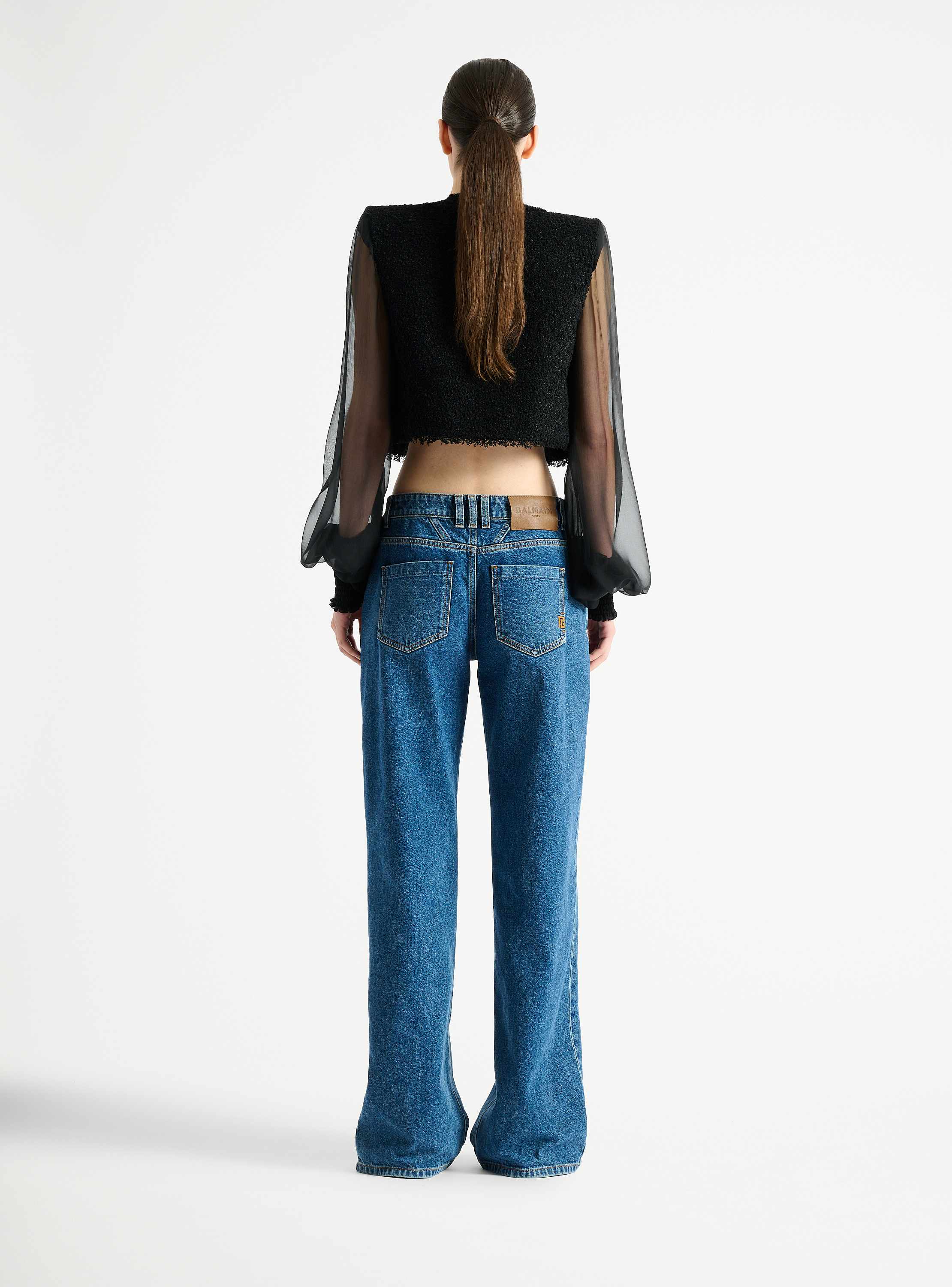 Cropped tweed and muslin jacket
